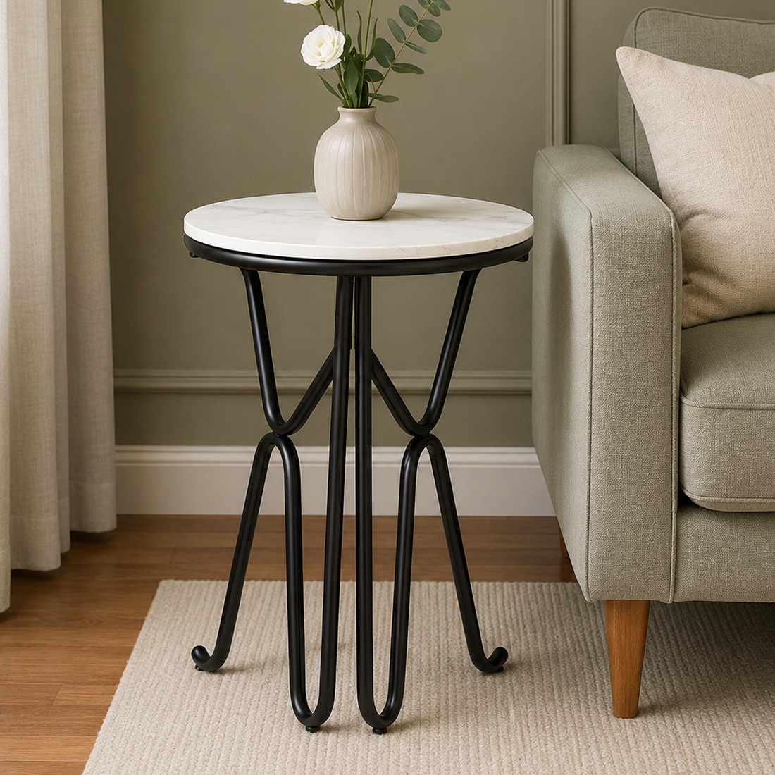 Bamba White Porcelain Top End Table Black Finish - Bhavya Exports