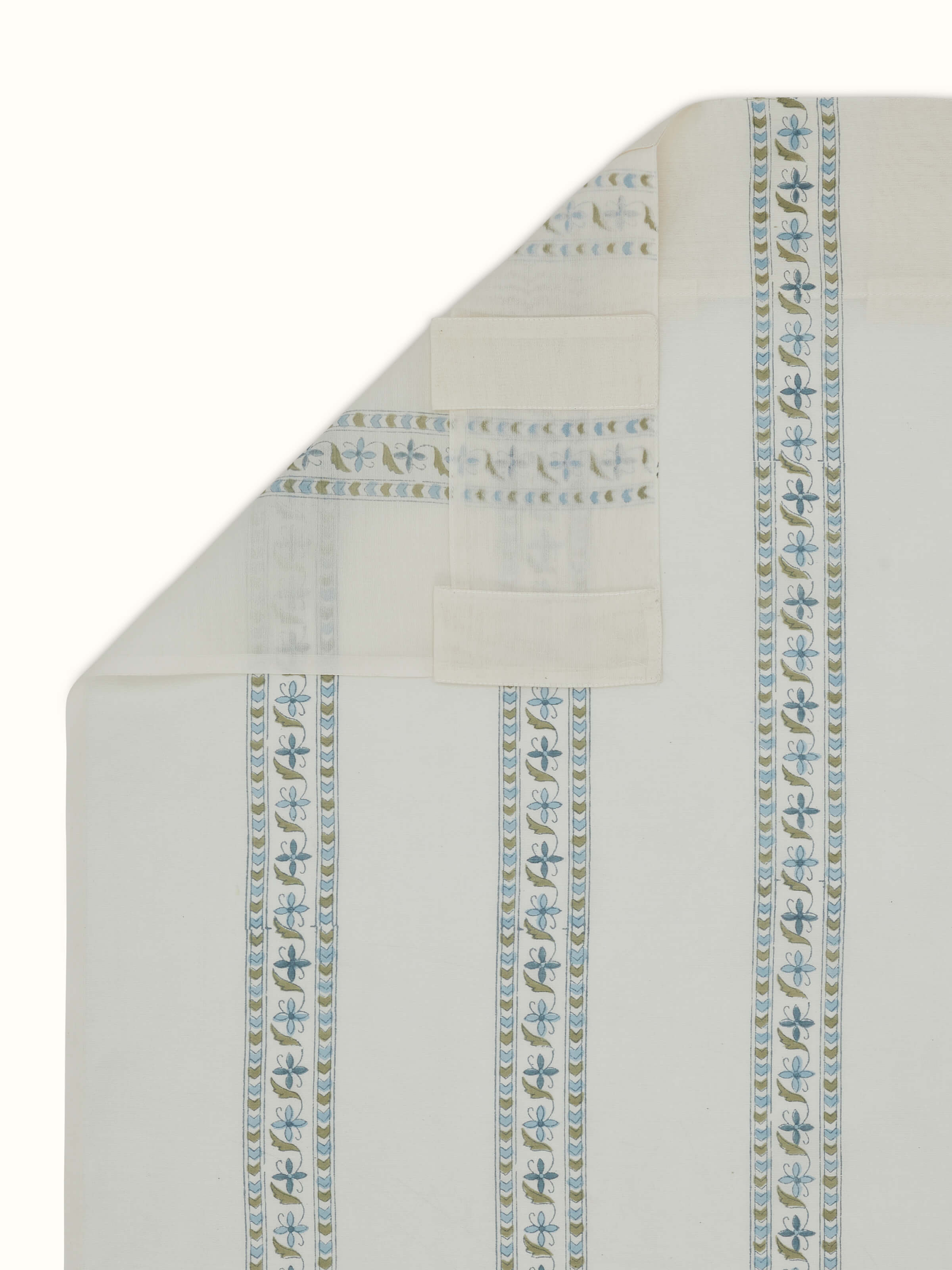 Aarunya Blue Floral Border Cotton Silk Sanganeri Hand Block Printed Sheer Curtain (9 Ft)