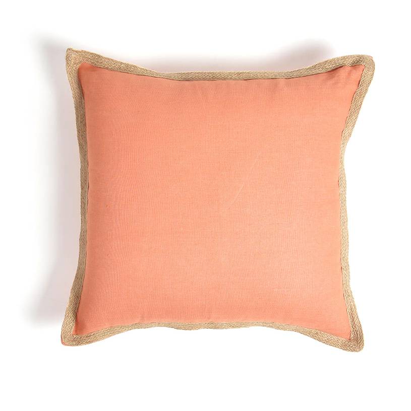 Coral Jute Border Cushion Cover - Urban Ladder