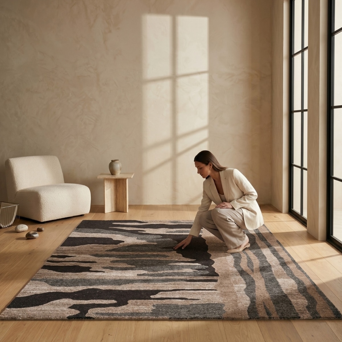 Handmade Wool Area Rug Modern Abstract Brown Grey 9 x 12 Feet Carpet - NEU LOOMS
