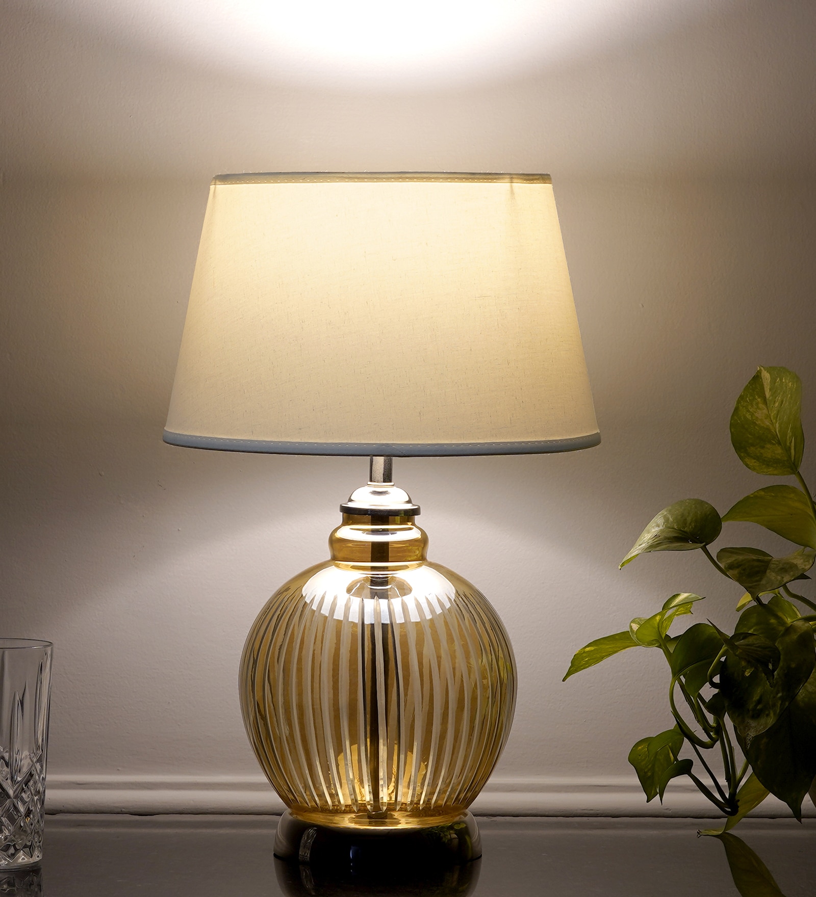 Idonia Nickel And Amber Finish Table Lamp With White Shade - Kapoor Lamp Shades