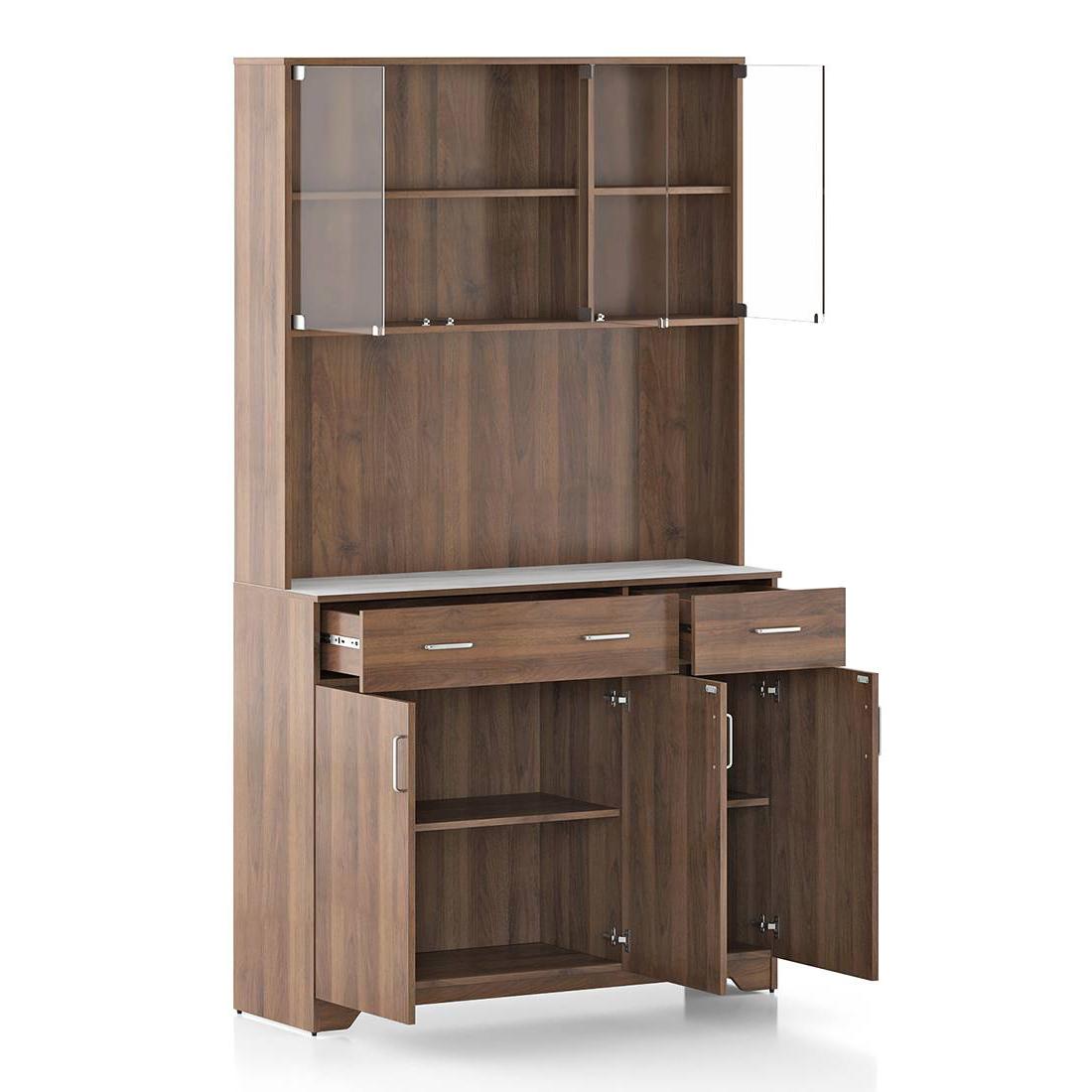 Hubert 6 Door Tall Display Cabinet in Classic Walnut Finish