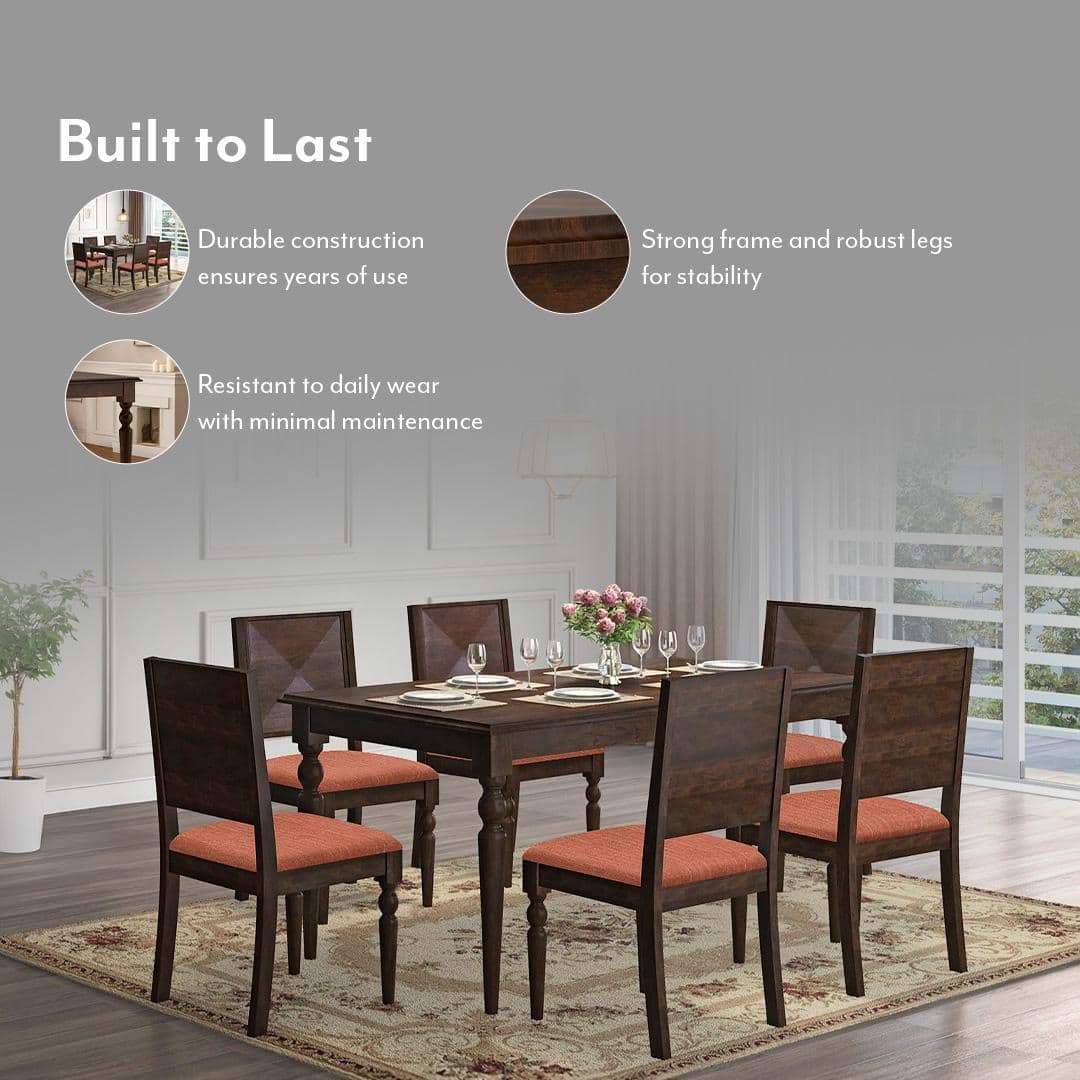 Mirasa 6 Seater Dining Table In Mango Walnut Finish