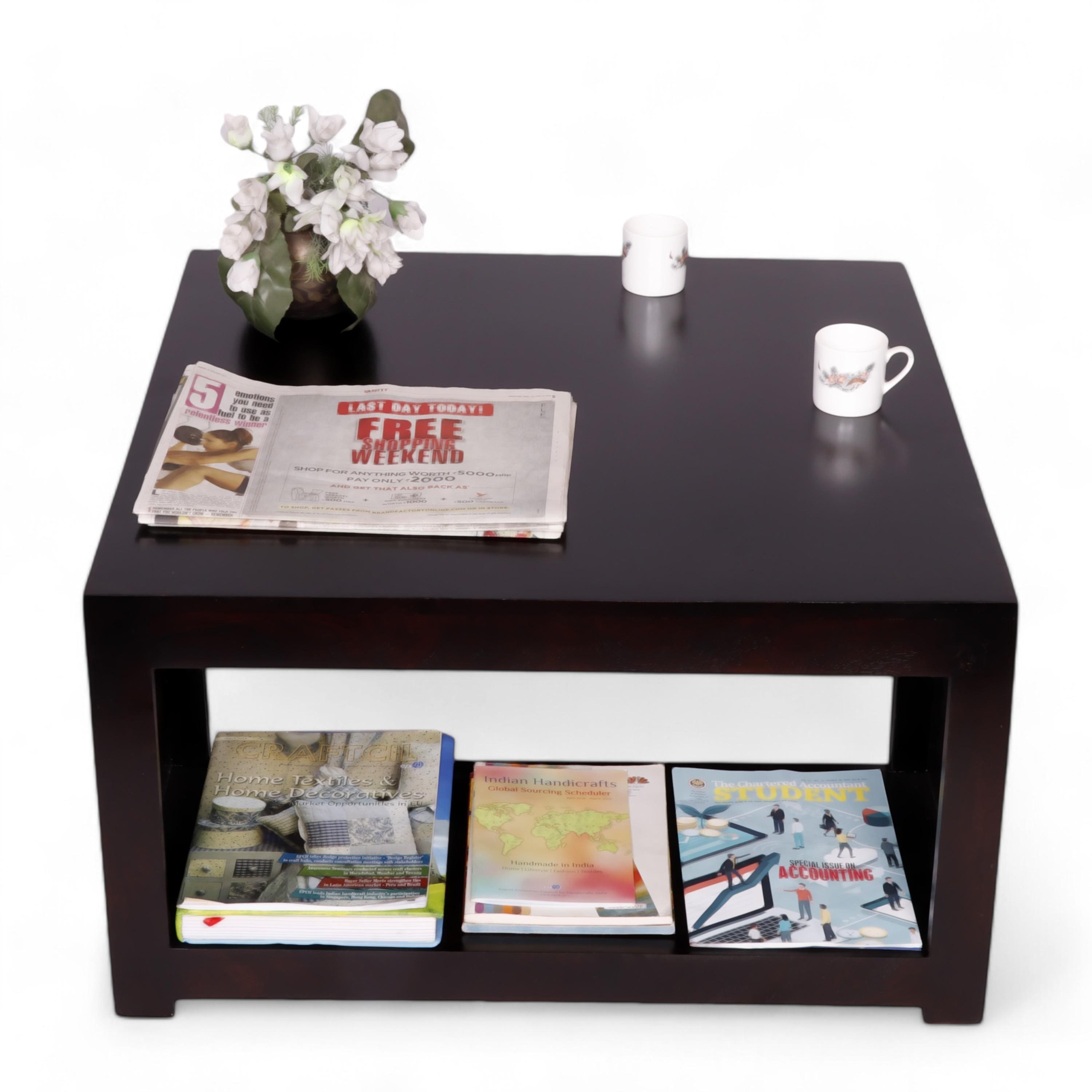 Wayne Sheesham Wood Contemporary Square Coffee Table In Extra Dark Mahagony Finish