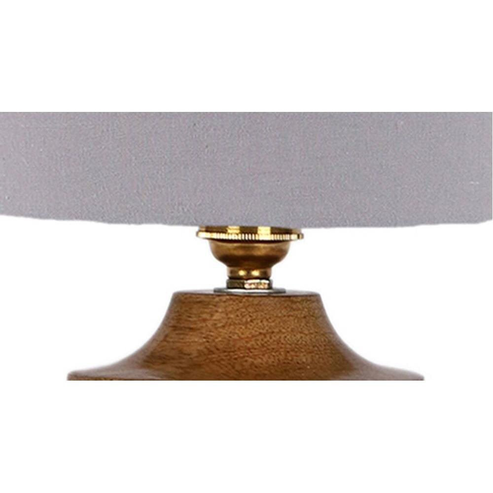 Hayden Grey cotton table lamp with Natural Wood Base