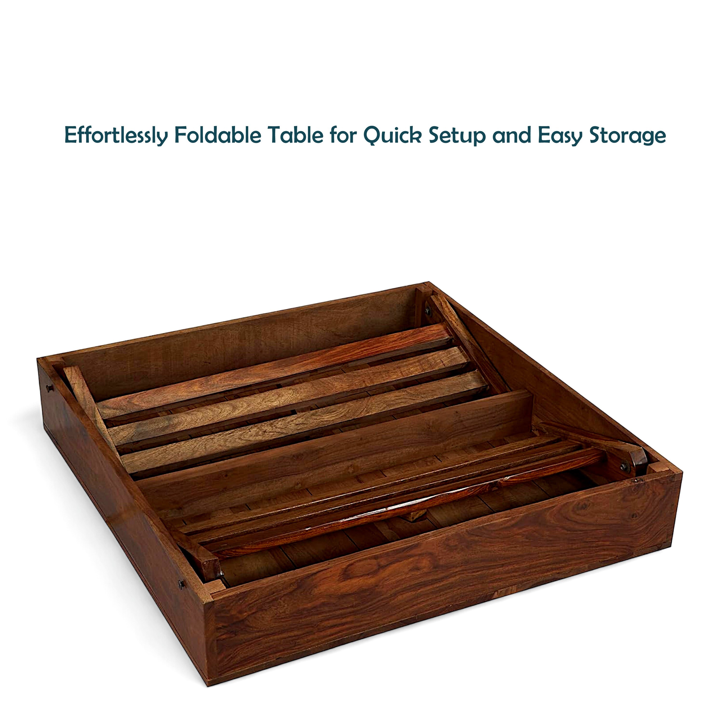 Bradford Sheesham Wood Contemporary Square Foldable Coffee Table In Natural Teak Finish