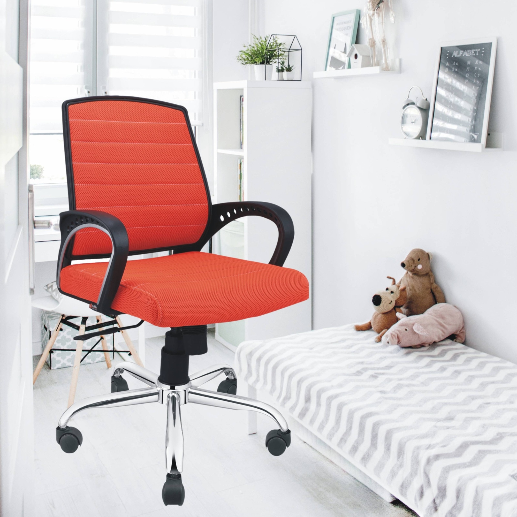 Smart Ergonomic Chair With Breathable Orange Mesh Fabric - Adiko Systems