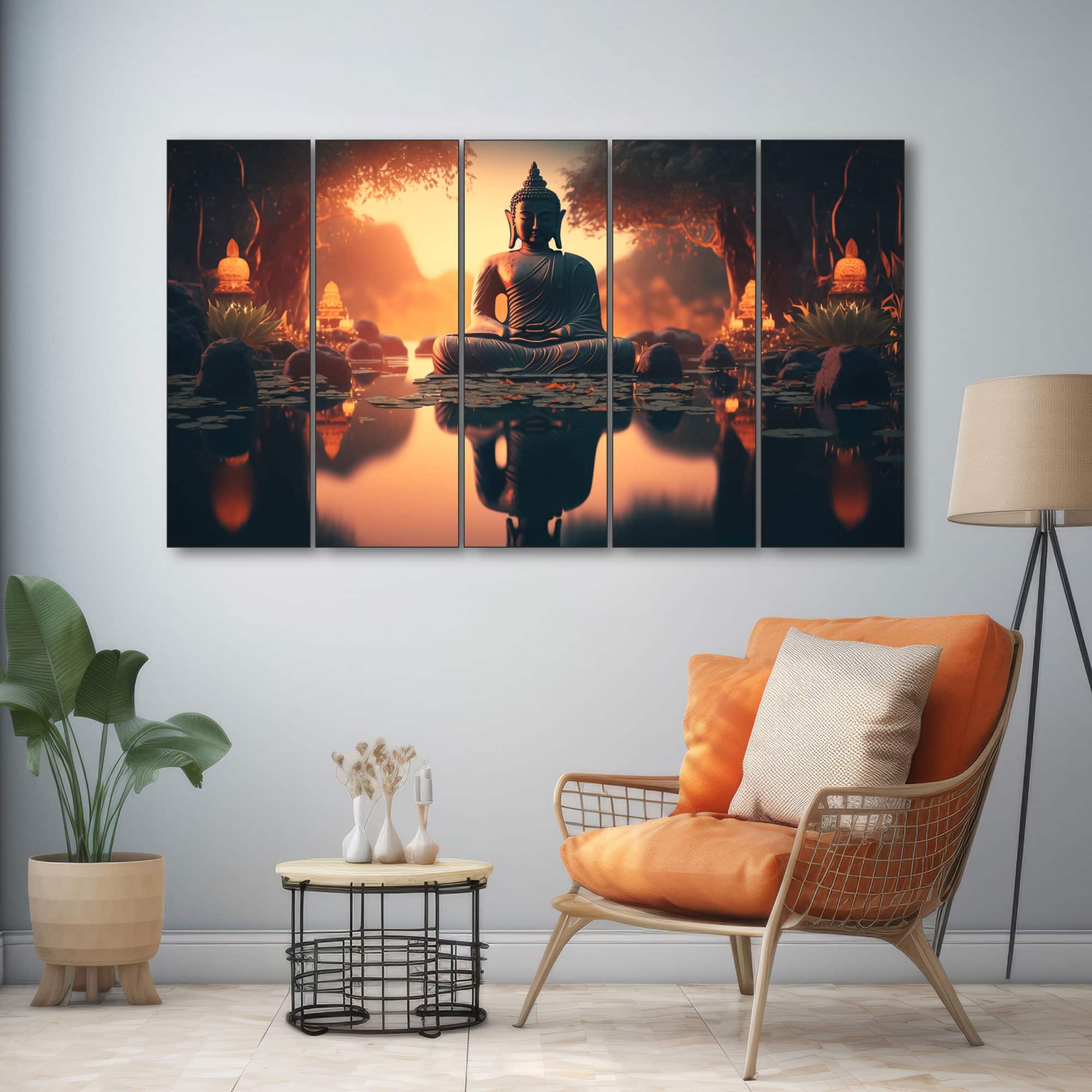 The Castle Decor Lord Buddha Meditation Wall Painting Wooden Framed 27x48 Inch (Style 24) - The Castle Decor