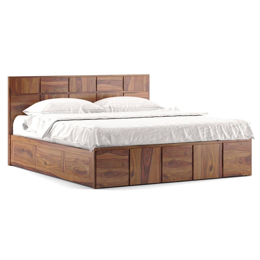 Astoria Solid Wood King Size Box Storage Bed In Teak Finish