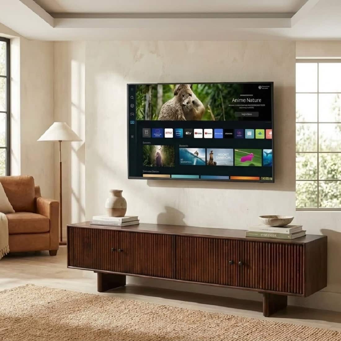 Solid Wood 4 Door Tv Cabinet In Tubbeco Finish - Demiwall