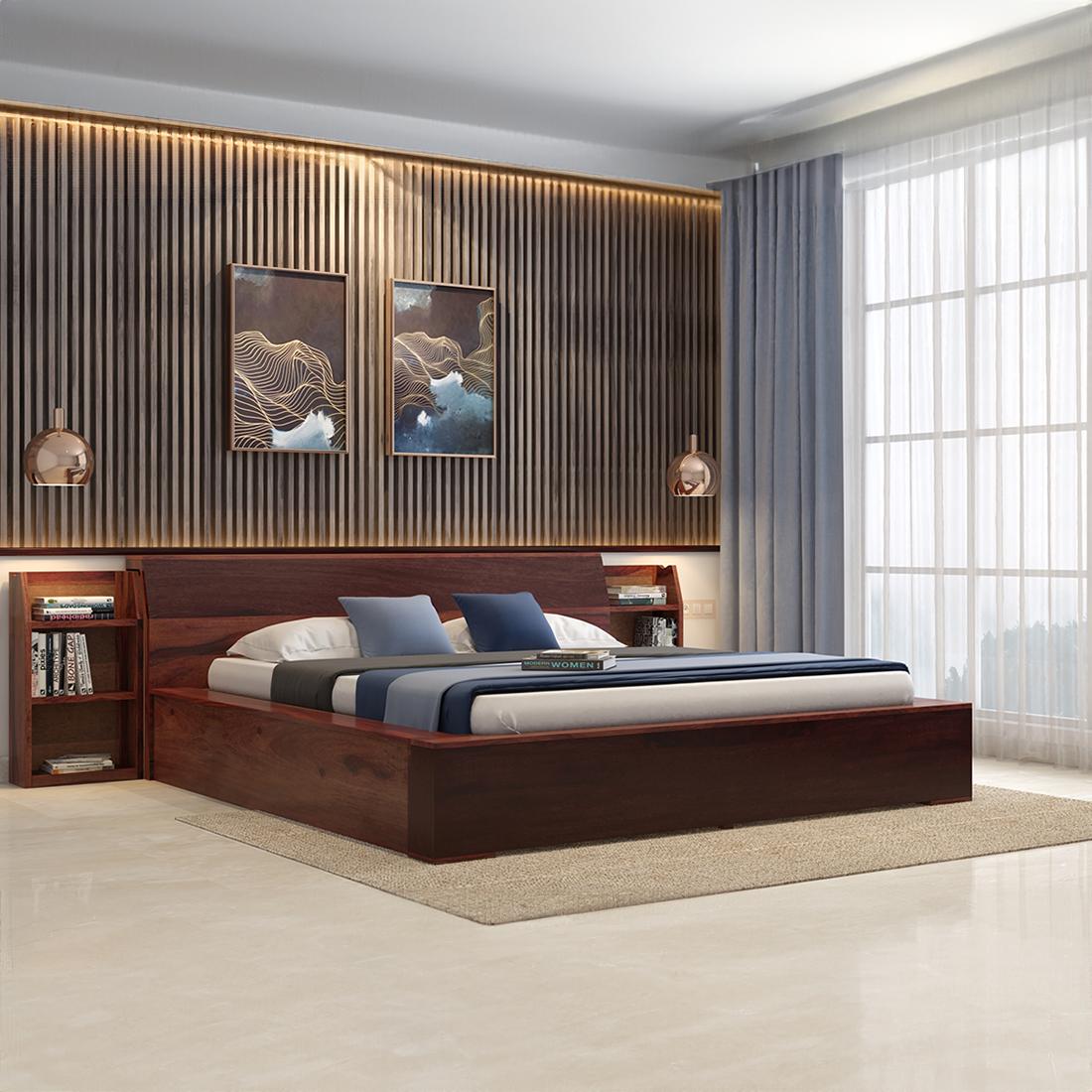 Sentosa Solid Wood King Size Box Storage Bed In Two Tone Finish