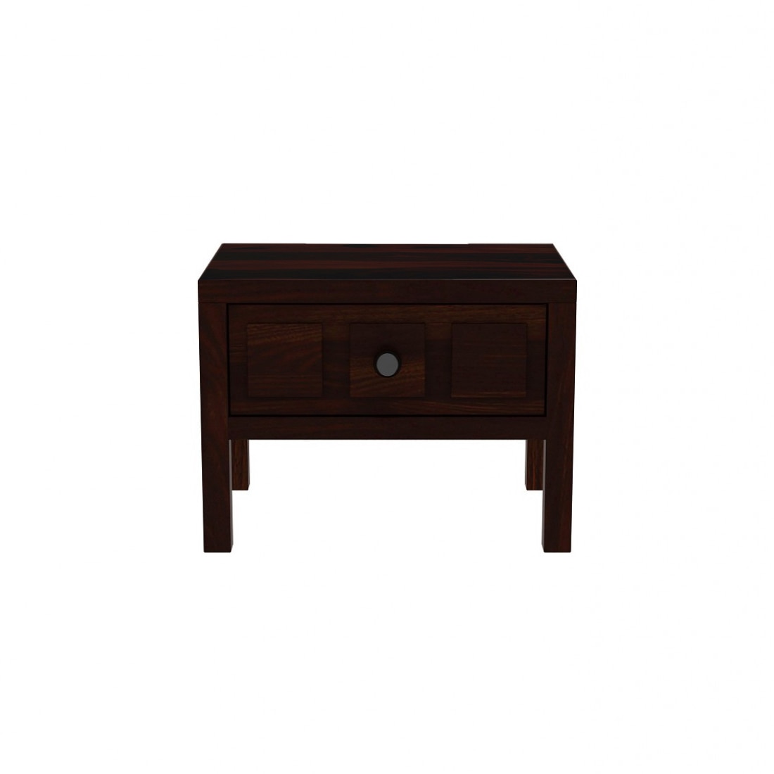 Square Solid Wood Box Bedside Table in Walnut Finish