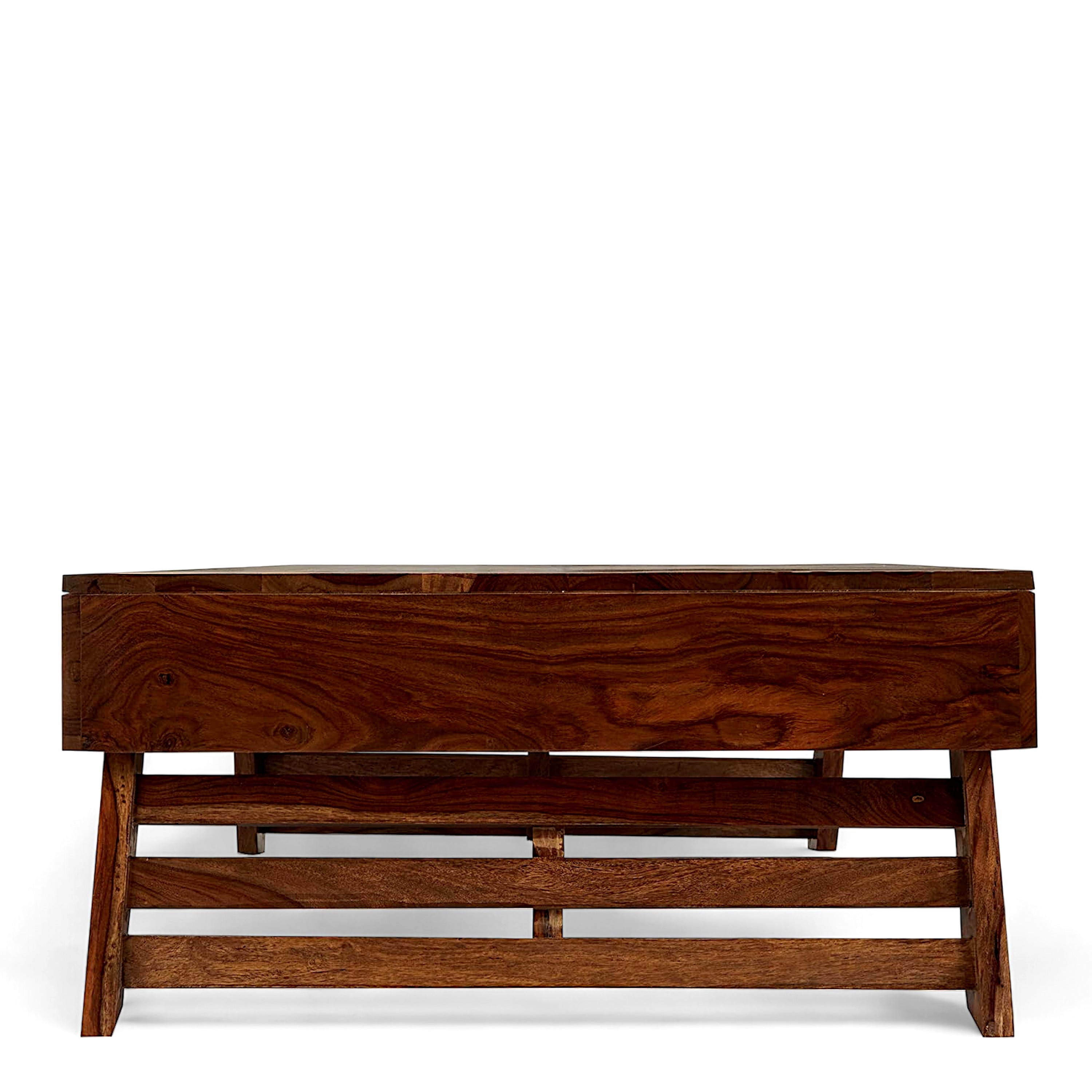 Bradford Sheesham Wood Contemporary Square Foldable Coffee Table In Natural Teak Finish