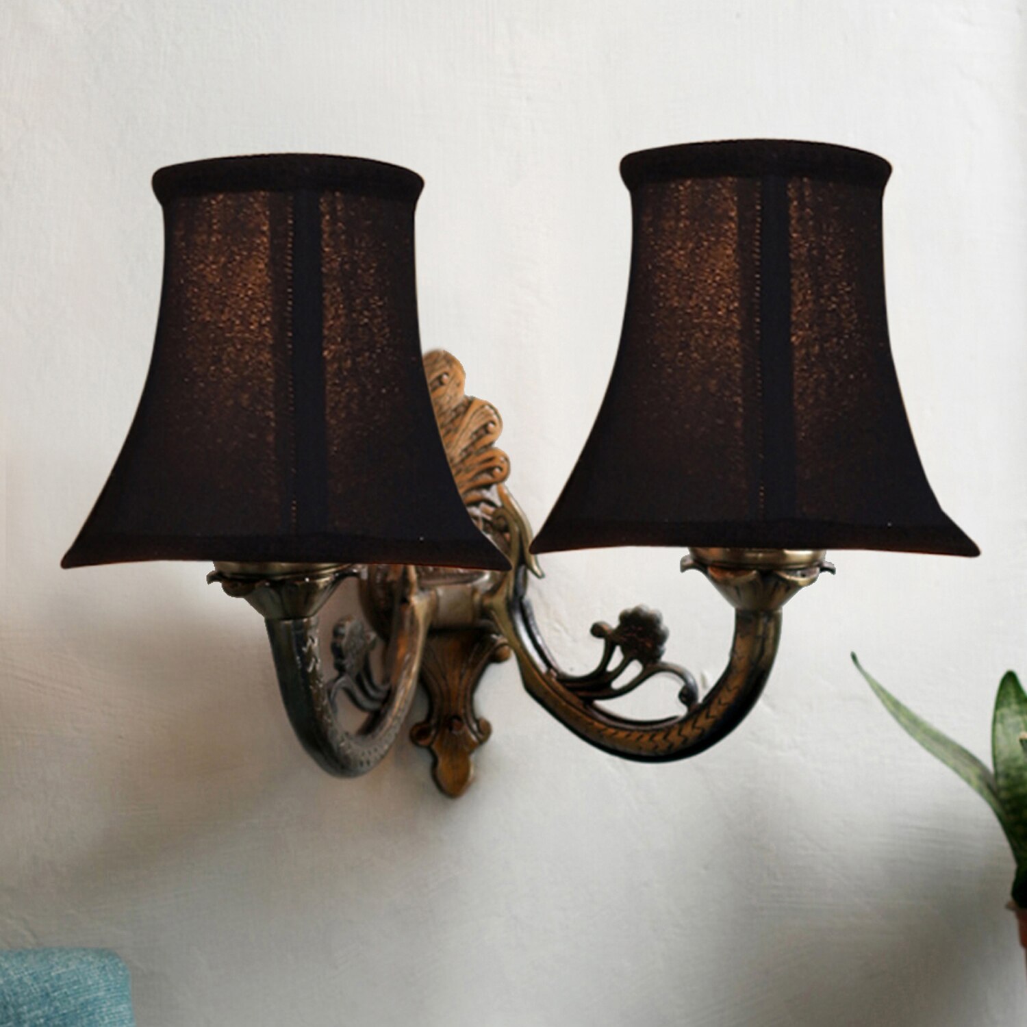 Devansh Dual Gold  Antique Wall Mounted Lamp With Black  Cotton Shade