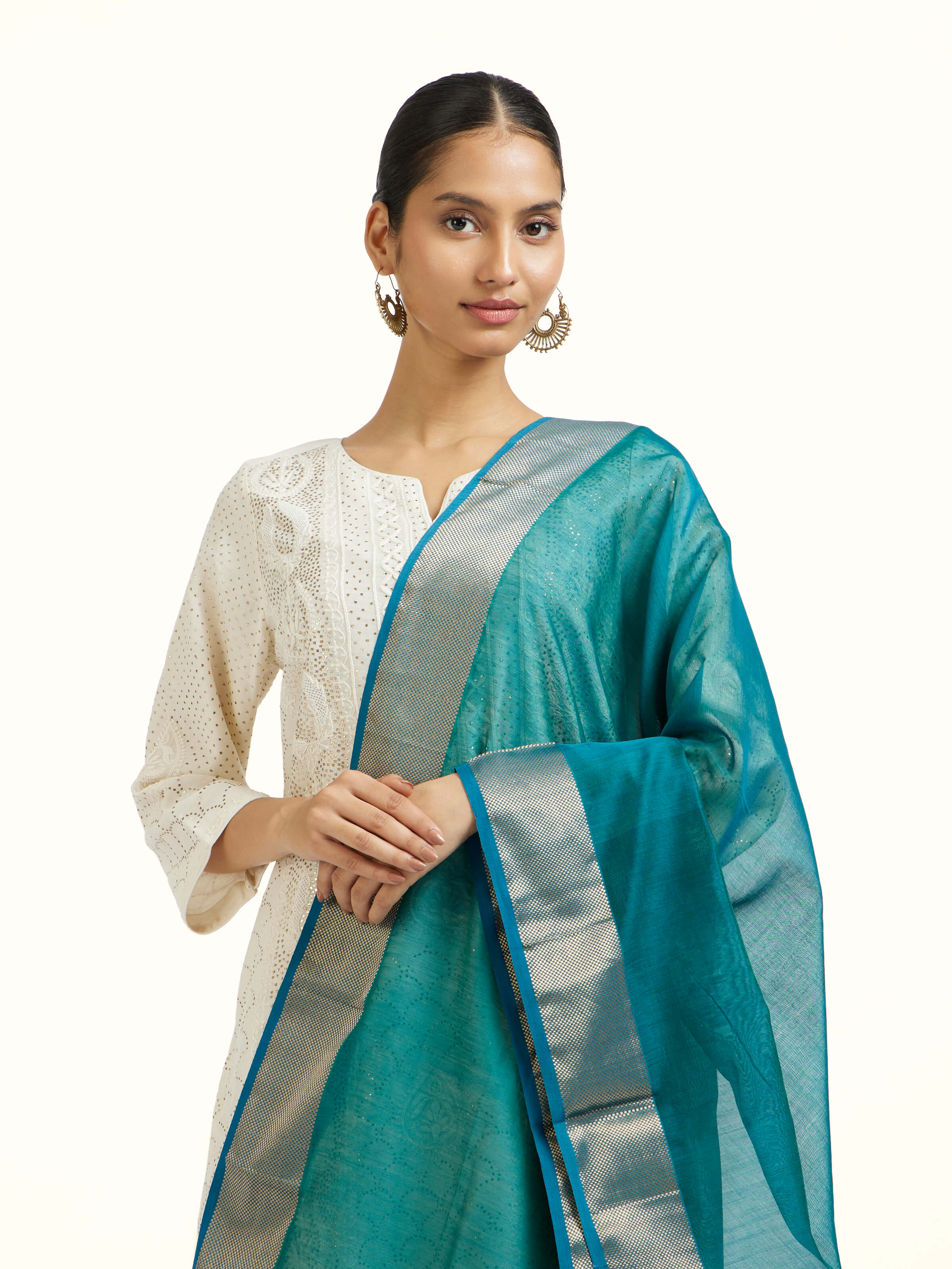 Blue Cotton Silk Maheshwari Handloom Dupatta