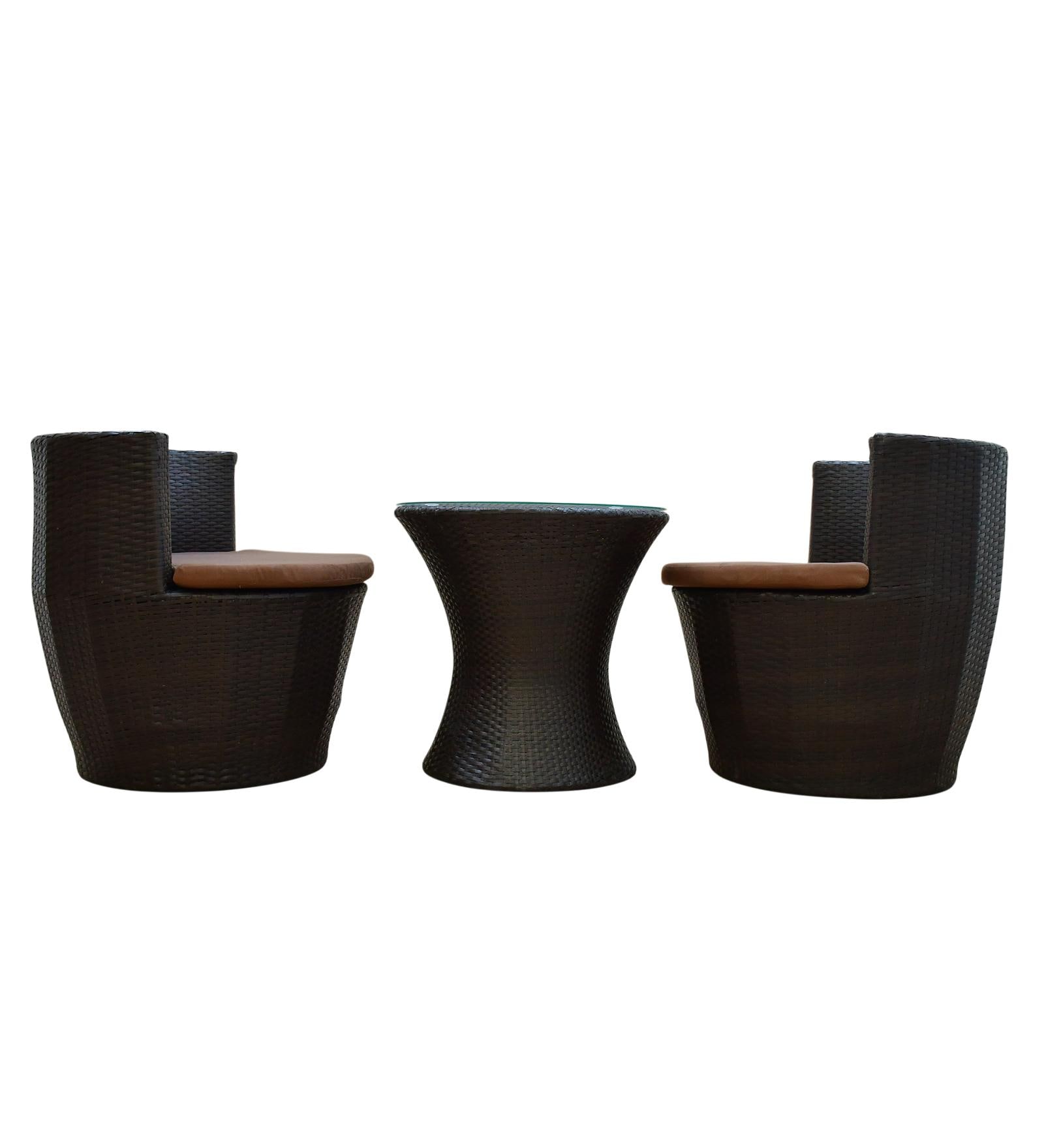 Burnie Wicker Table And Chair Set In Brown Dual Tone Finish