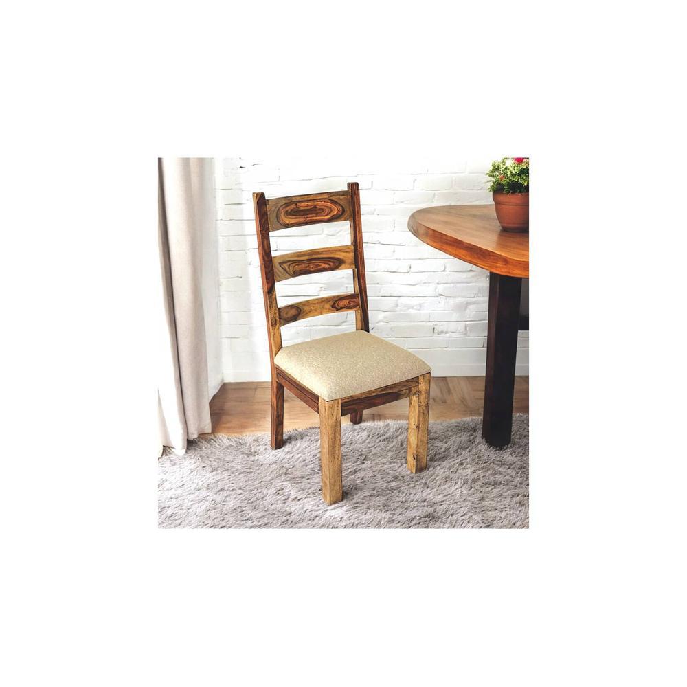Newport Sheesham Wood   Dining Chair in Jute Beige     TEAK FINISH