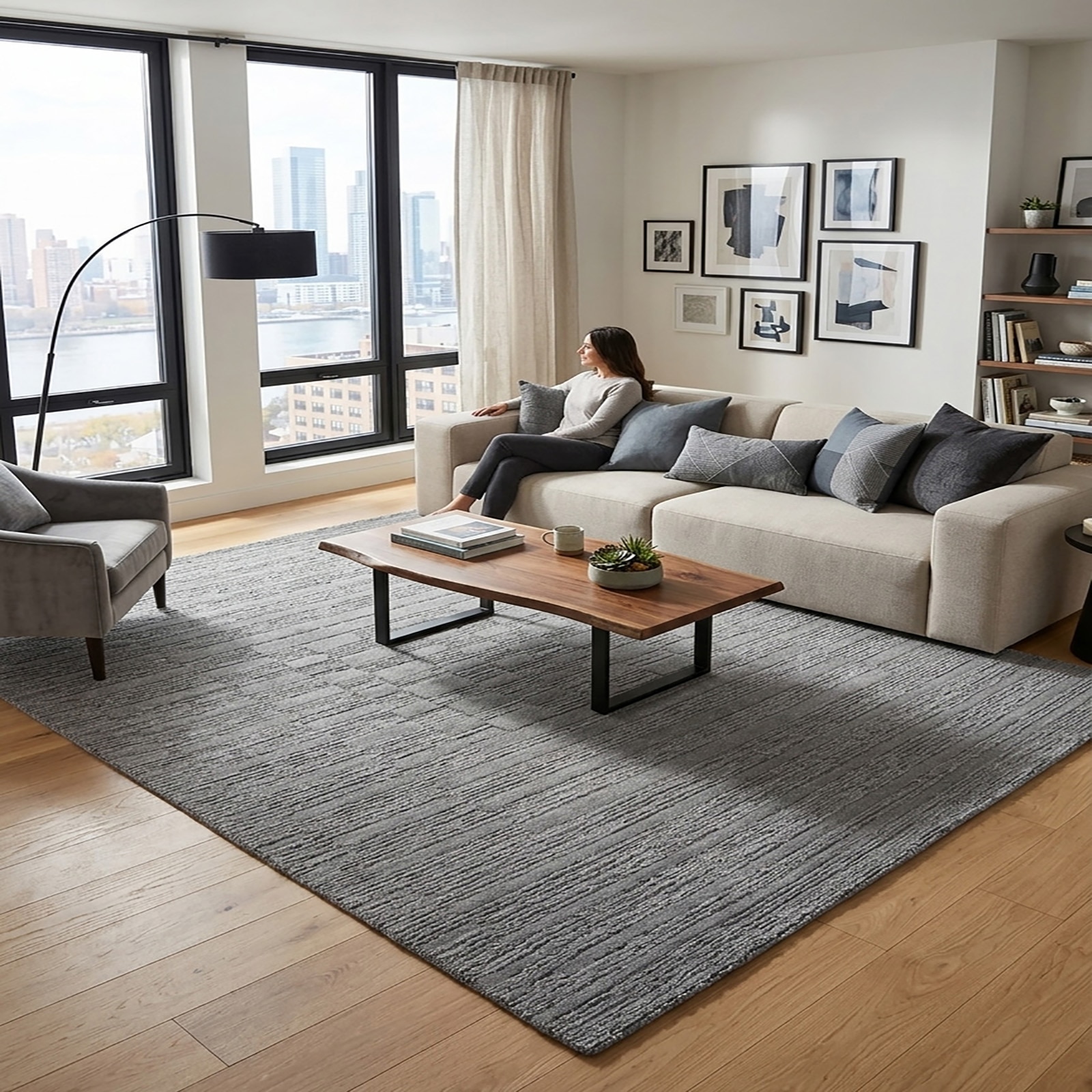 Textured Grey Geometric Area Rug Charcoal Tufted 63 x 91 - The Woven Legacy