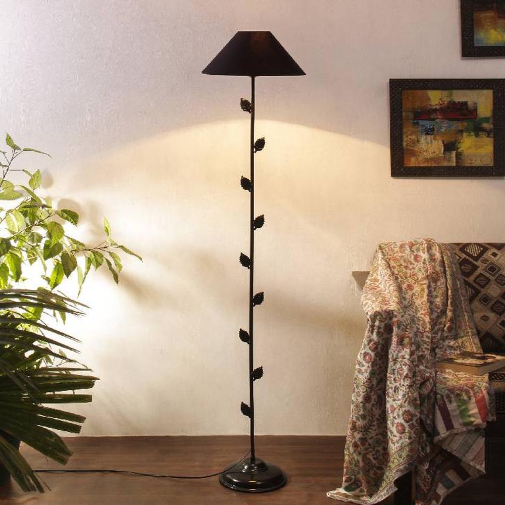 Eliot Black Fabric Floor Lamp with Black Iron Base - Devansh