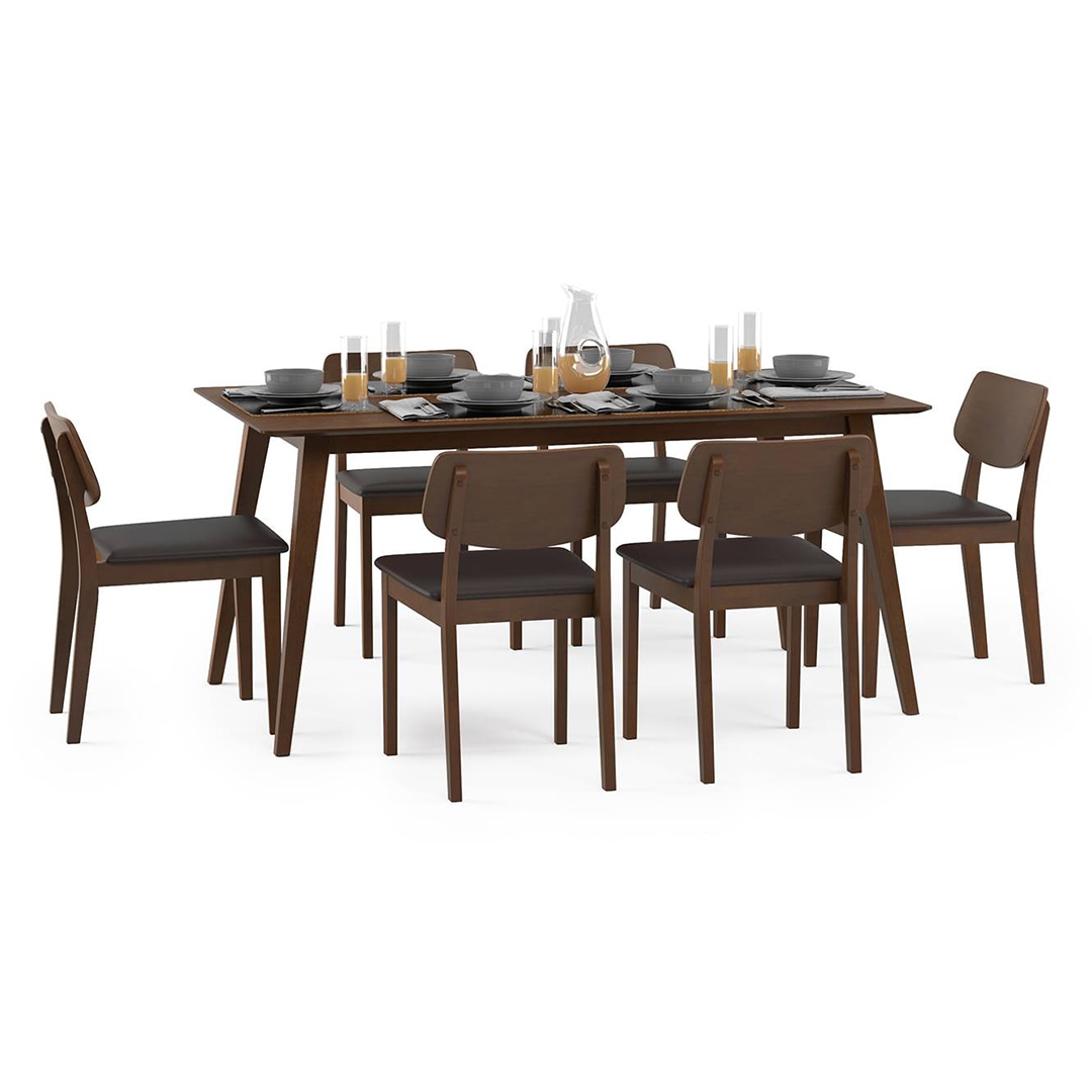 Lawson 6 Seater Dining Table Set (Colour- Dark Brown, Finish- Walnut)