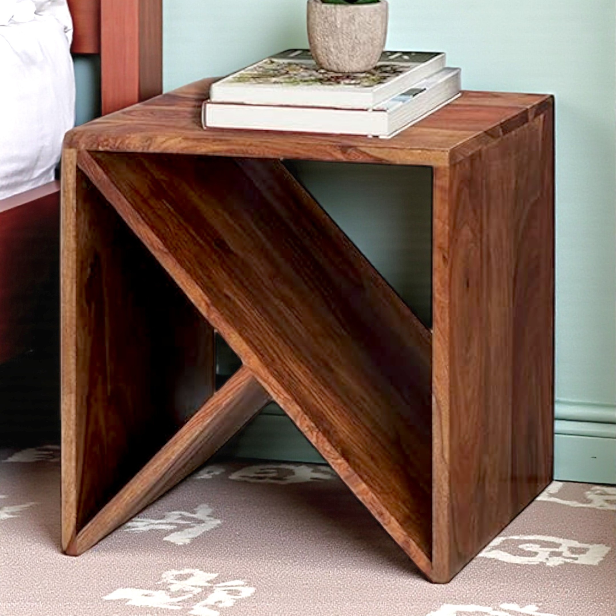 Noah Sheesham Wood Contemporary Tea Table End Table In Natural Teak Finish