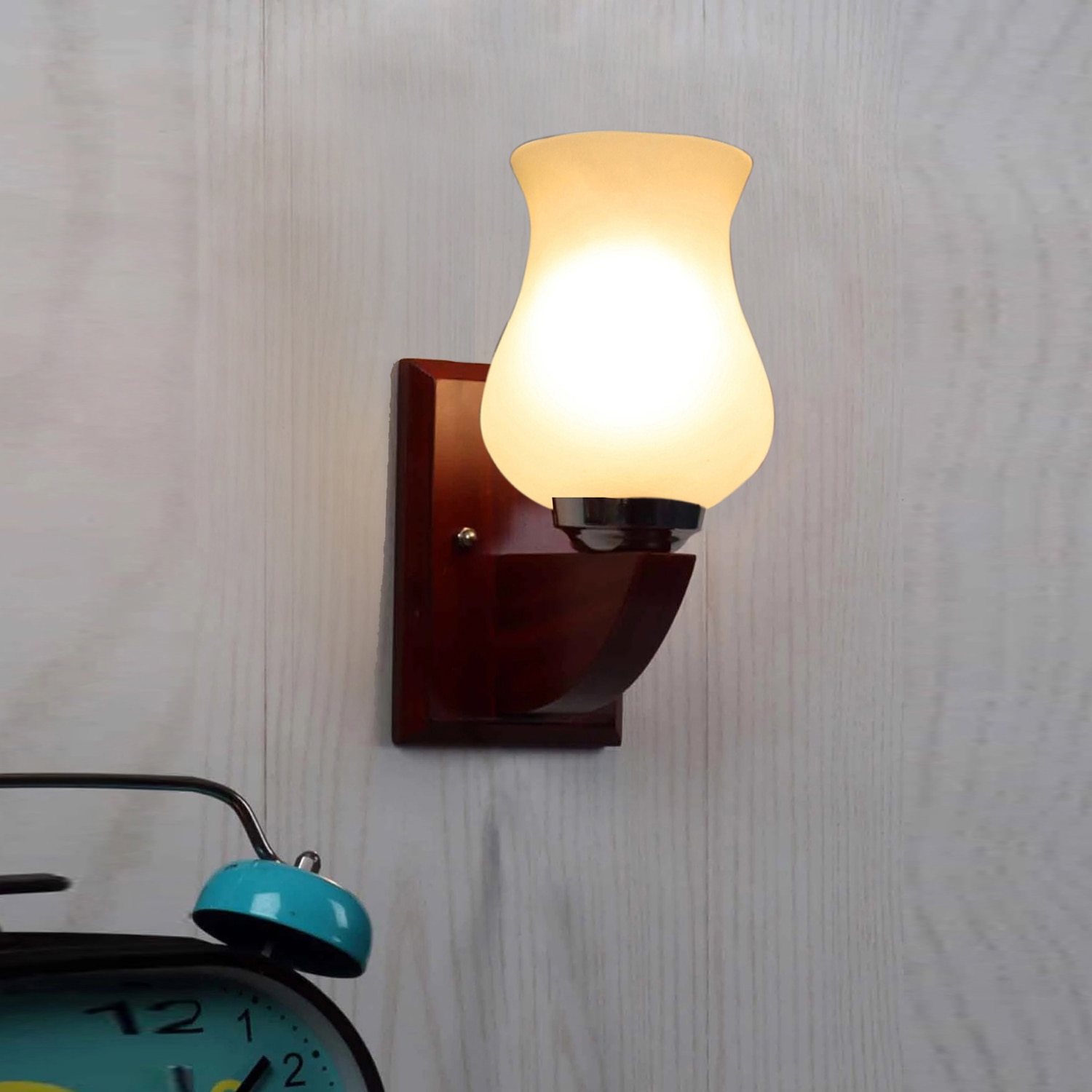 Devansh Solid Wood Electric Wall Light in White Colour with White Shade Count of 1 Light - Devansh