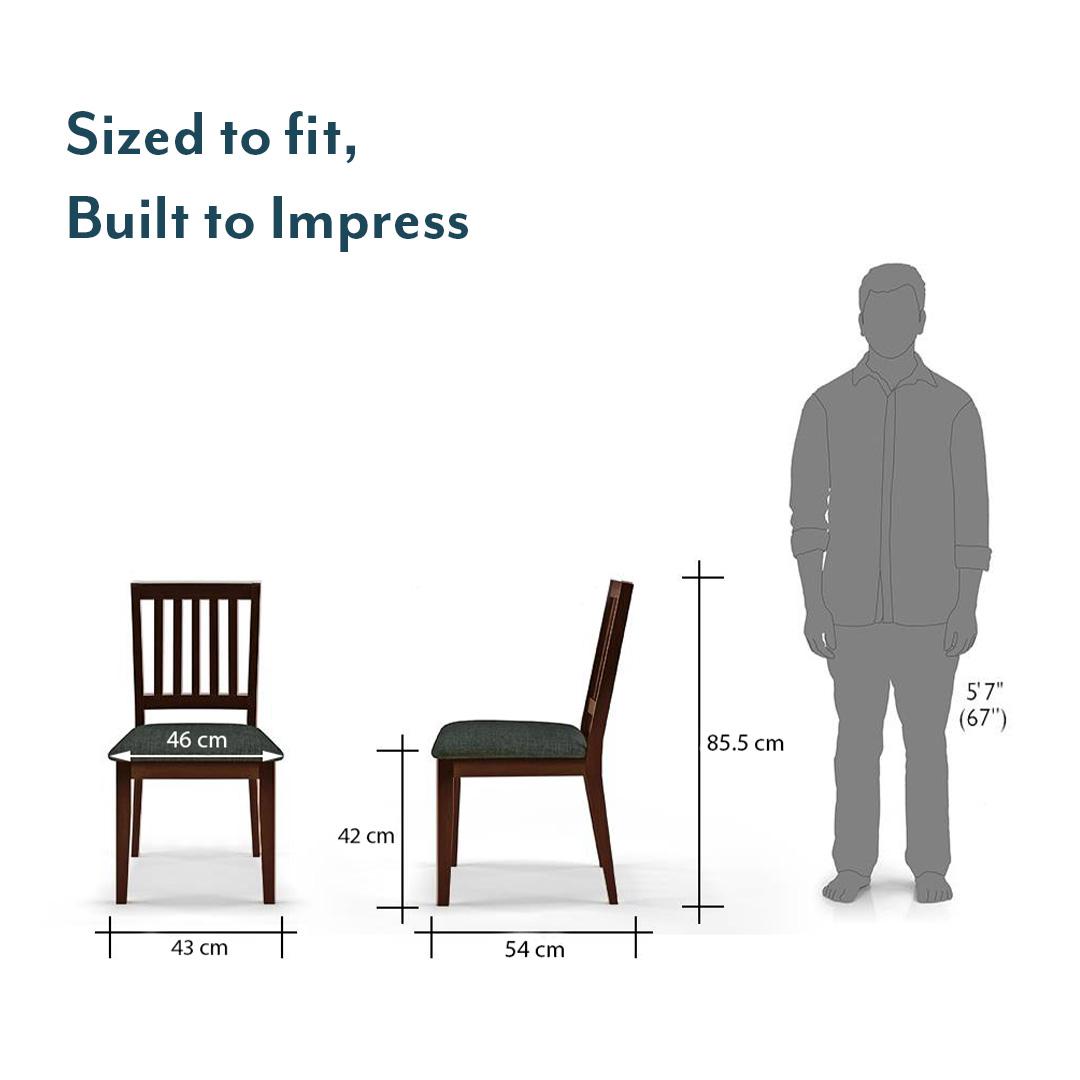 Diner Solid Wood Dining Chair Set Of 2 In Dark Walnut Finish With Grey Colour Fabric