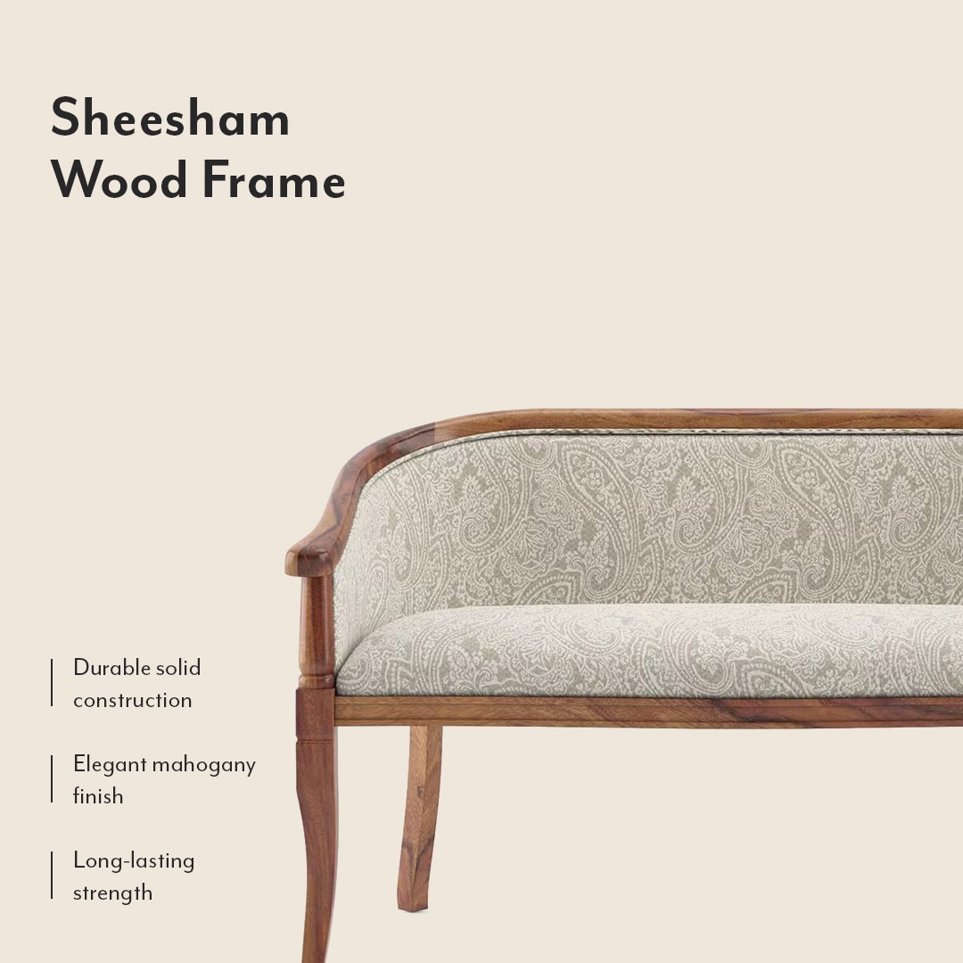 Florence Loveseat 2 Seater In Teak Finish With Monochrome Paisley Colour