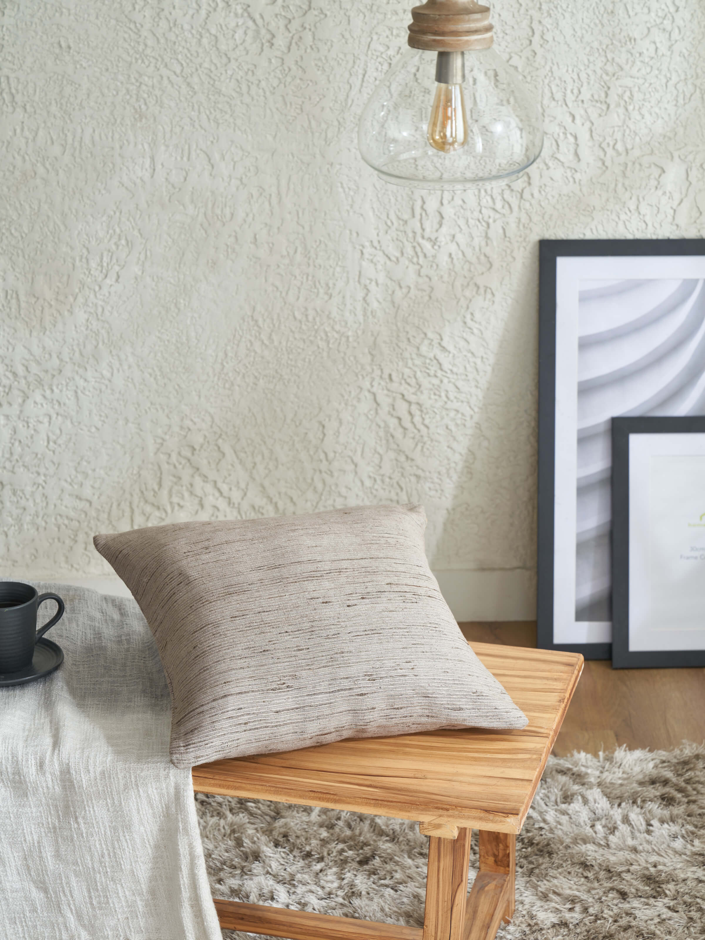 Ujjwal Light Brown Silk Slub Handloom Cushion Cover