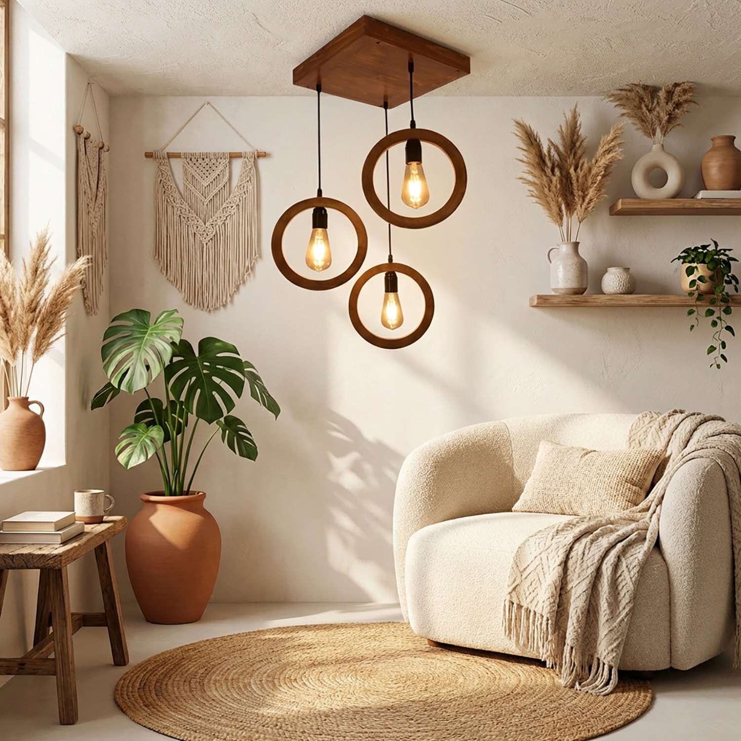 Halo Brown Solid Wood Cluster Hanging Light