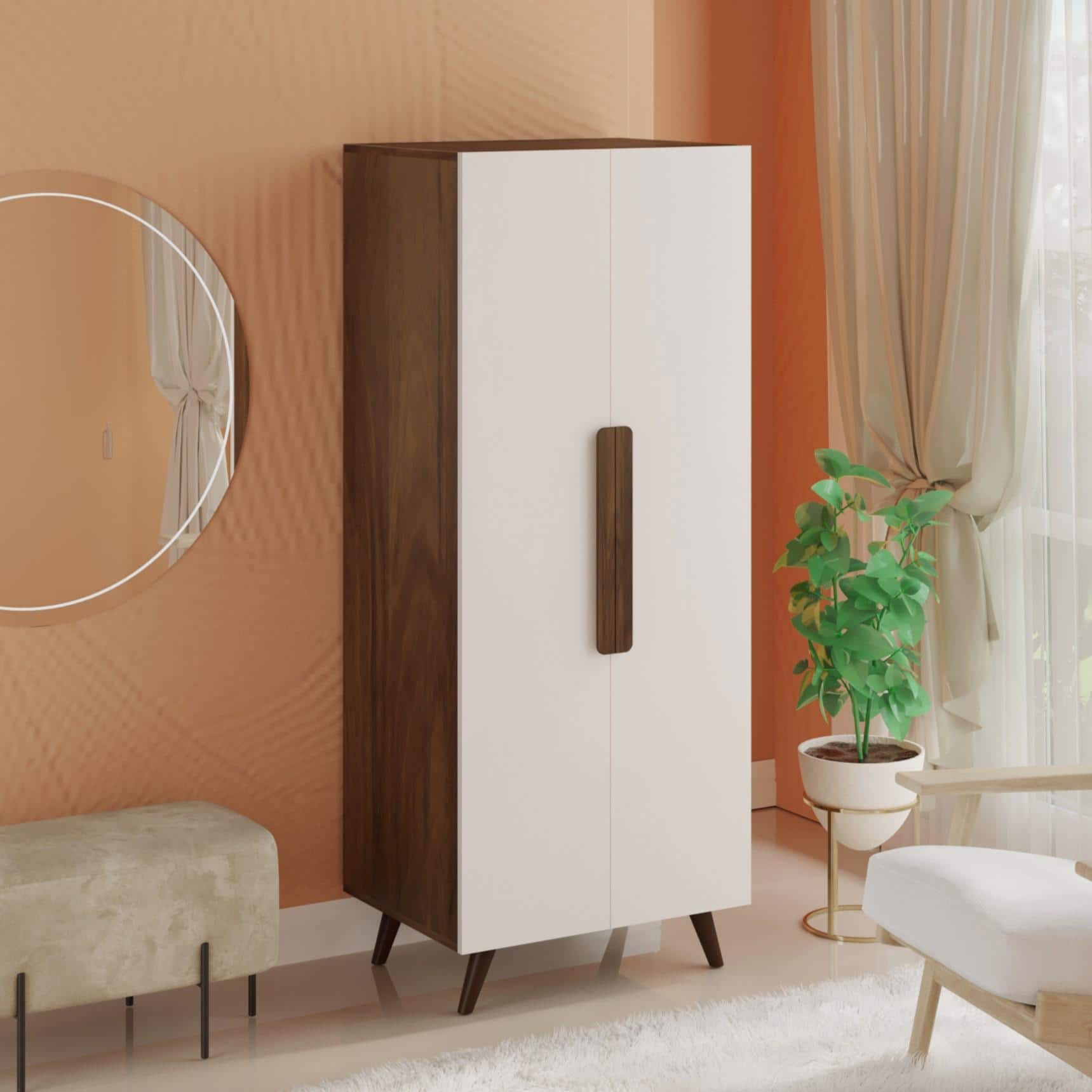 Bonco Engineered Wood Wardrobe In Brown Maple & White Finish