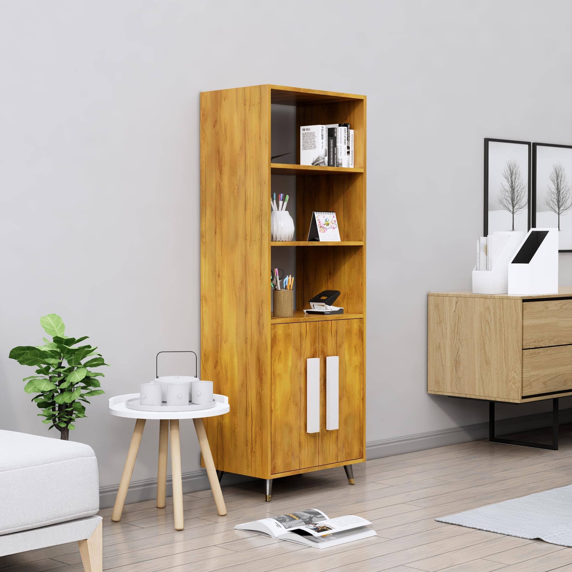 Hexa Engineered Wood Bookshelf Multipurpose Storage Rack in Giant Wood Colour - HexaRed