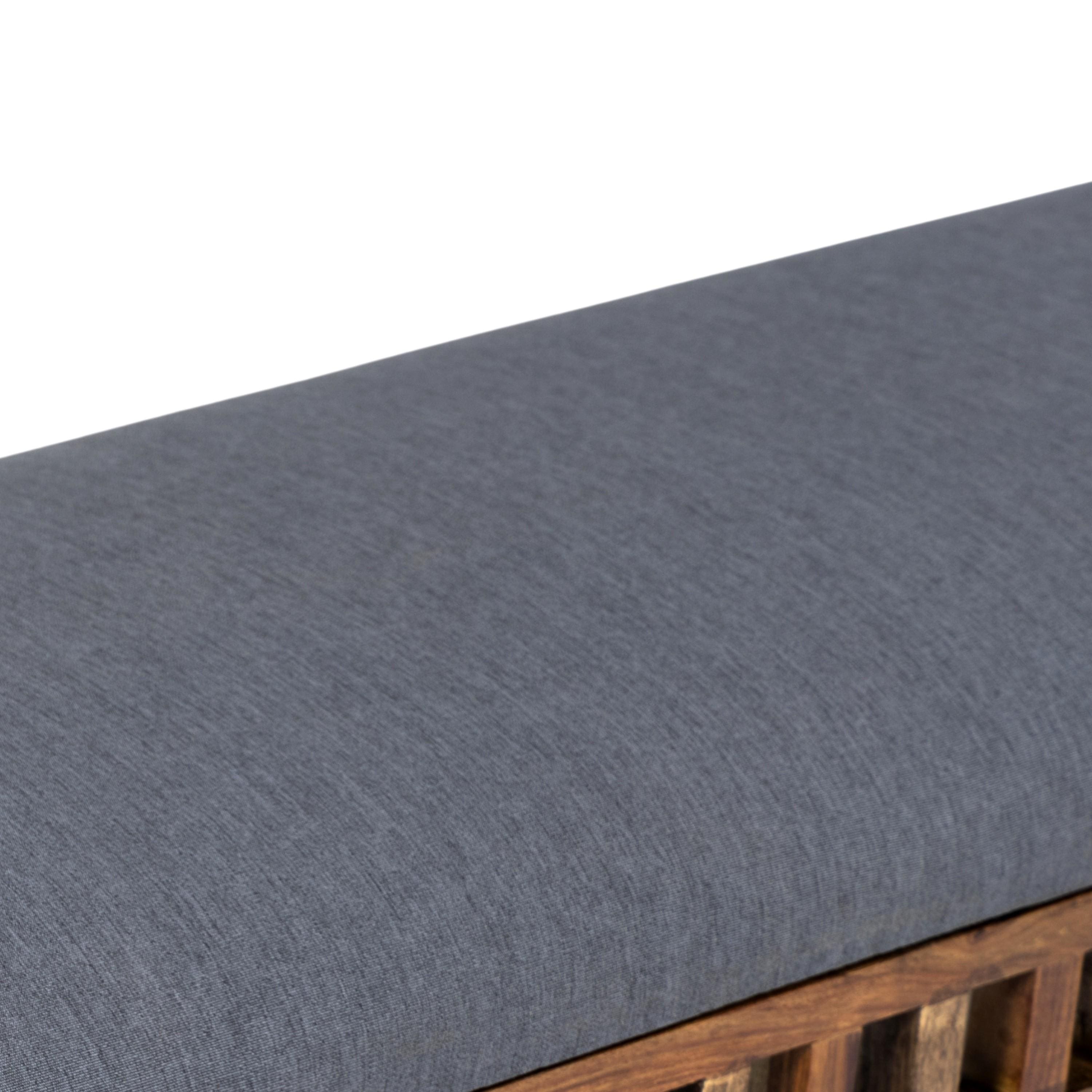 Milford Sheesham Wood Accent 3 Seater Bench In Anchor Grey Fabric