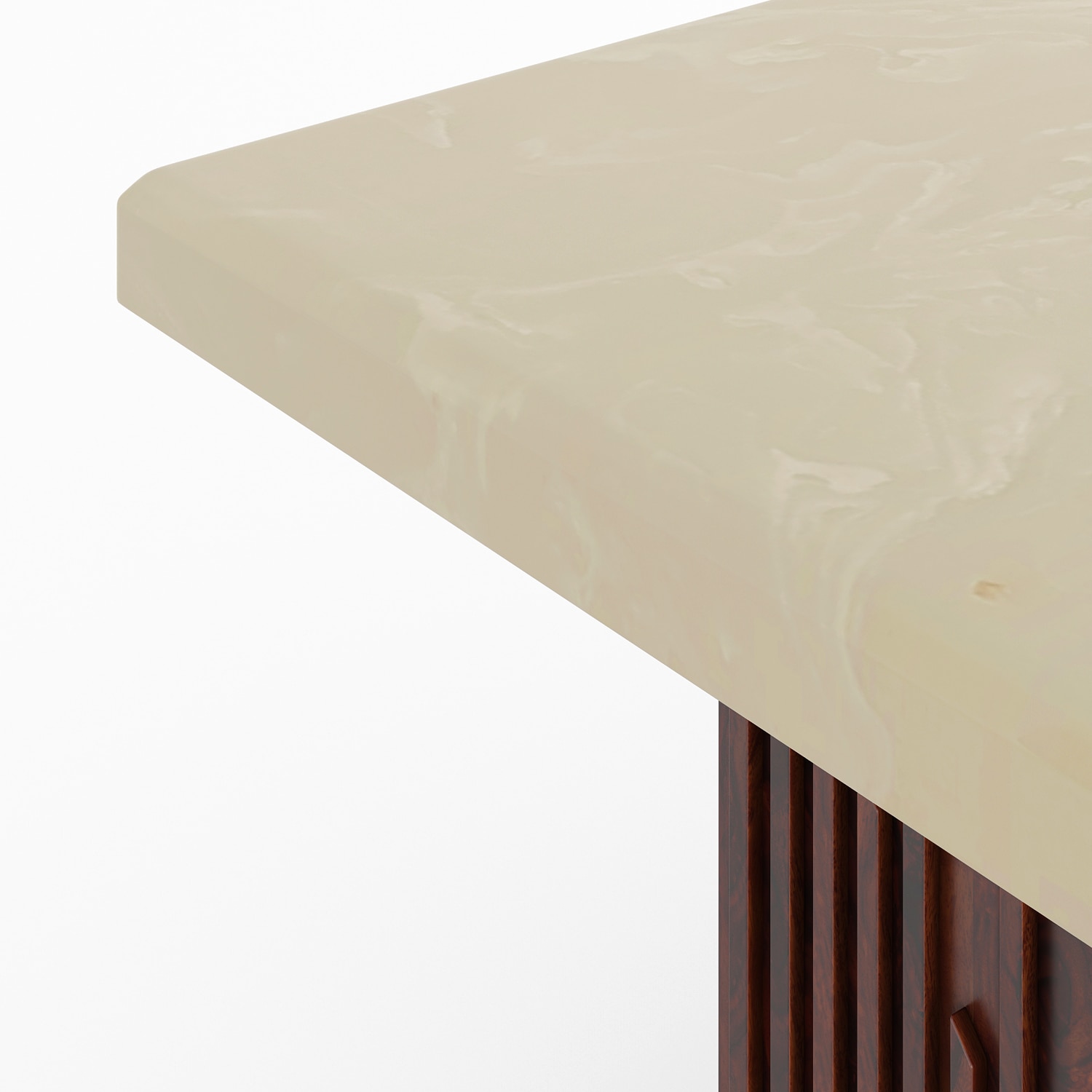 Gabriele Onyx Composite Solid Wood 4 Seater Pedestal Dining Table In Clear Teak Finish