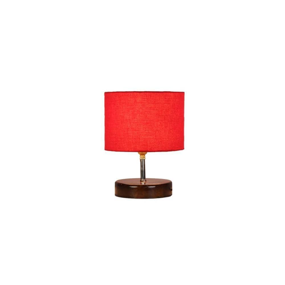 Maximus Red cotton table lamp with brown wood base
