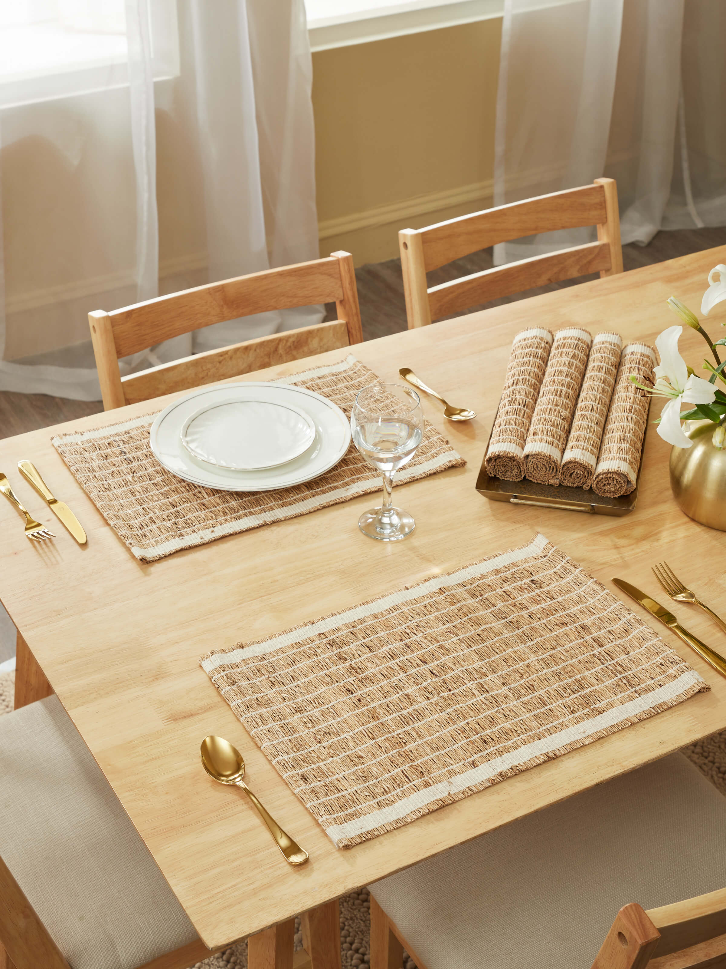 Full view capturing all six mats neatly displayed in a set