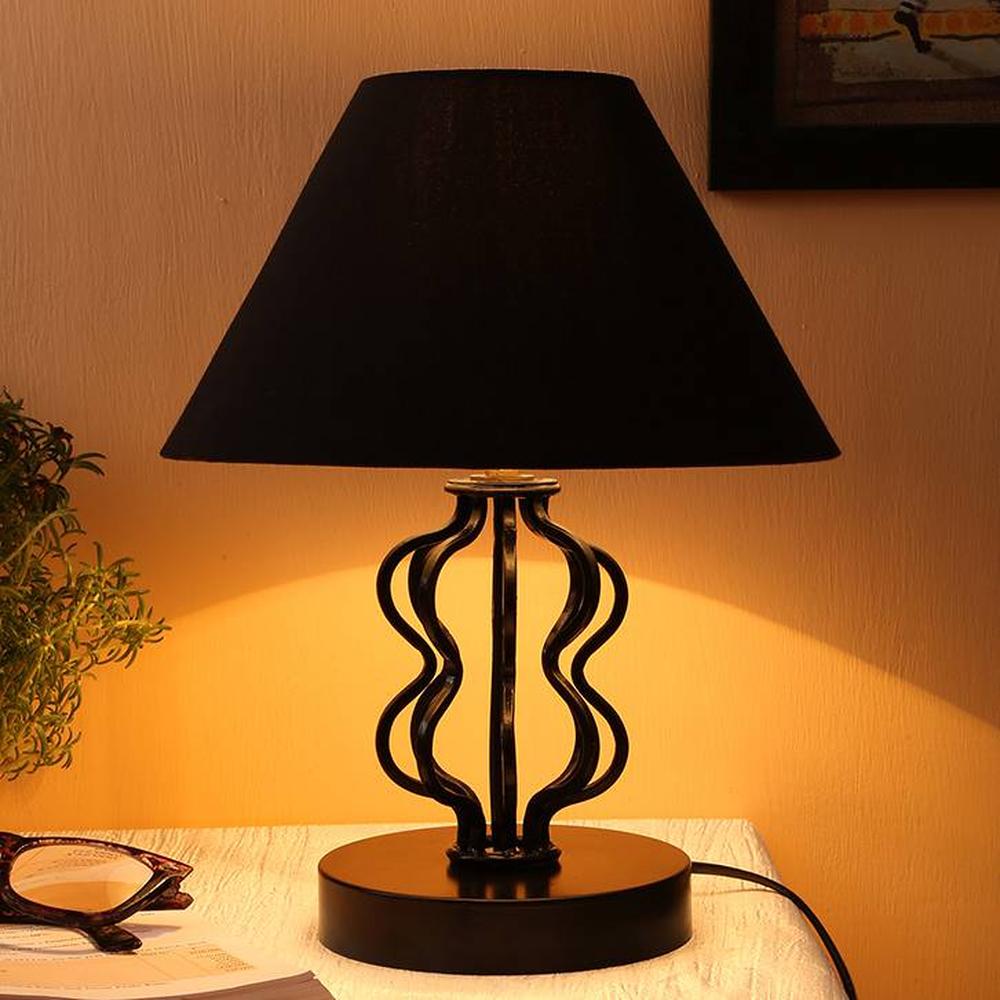 Adelyn Black cotton table lamp with iron base