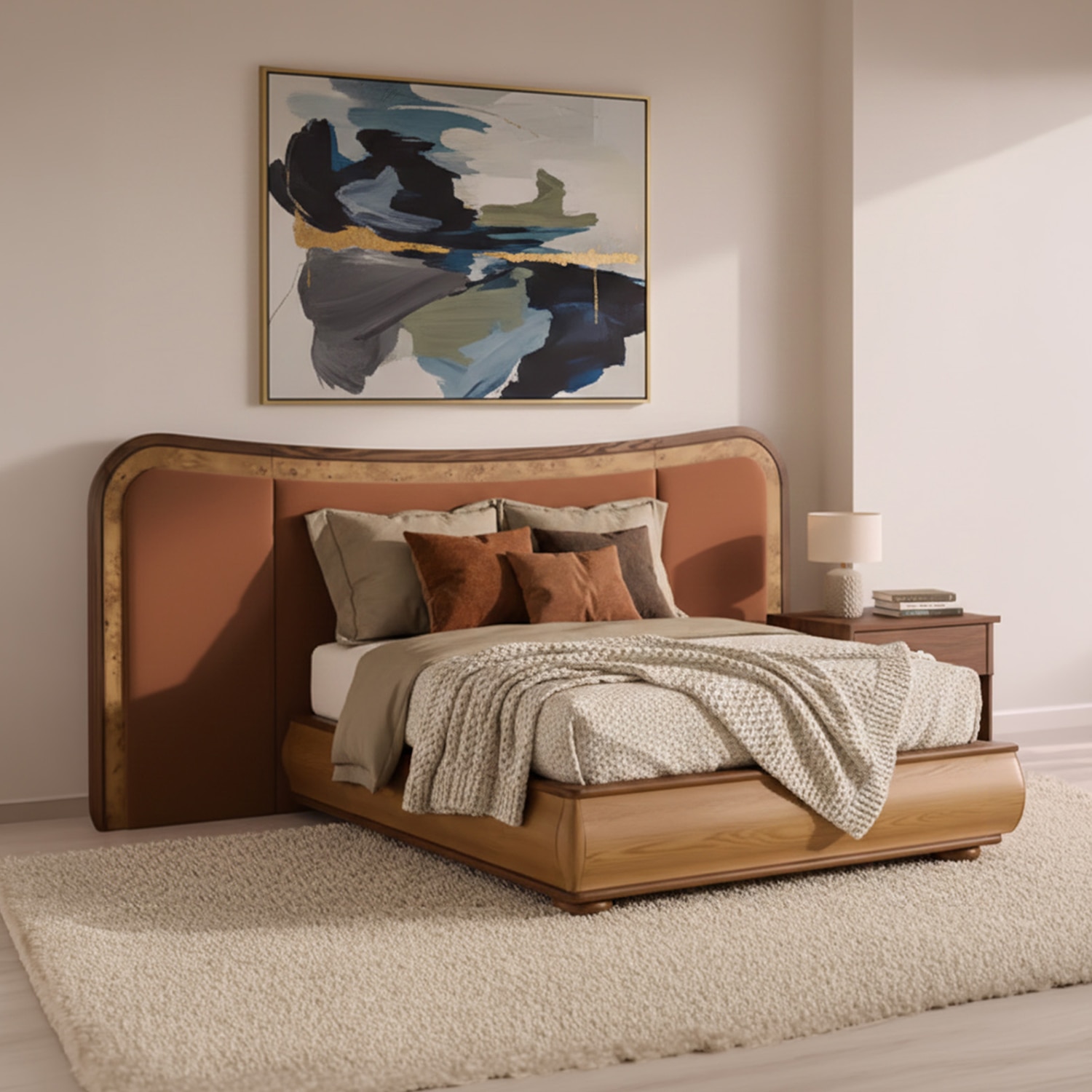 Elowen Softline King Size Bed in velvet With Oak wood Frame & Hydraulic Storage - Nestroots