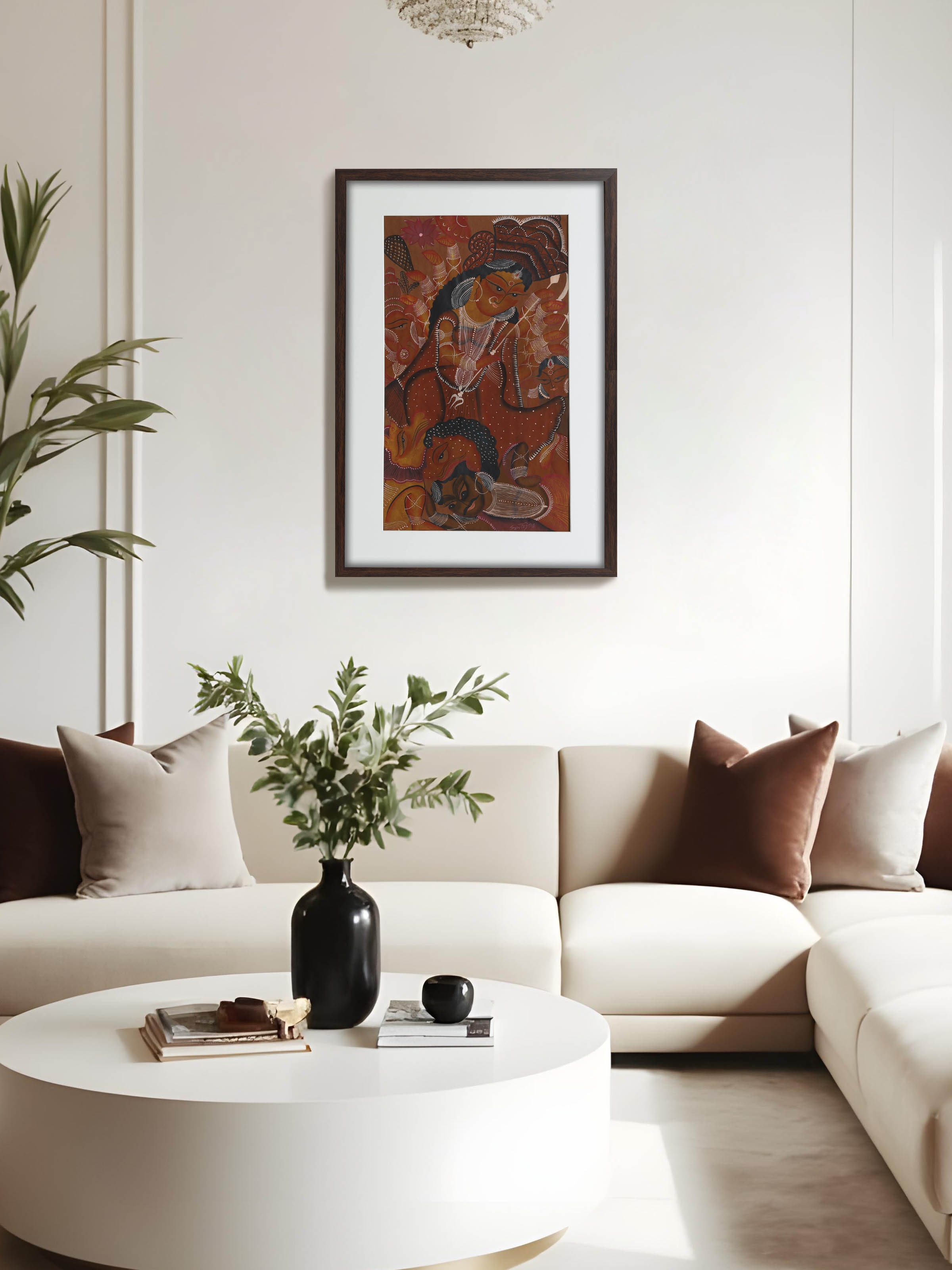 Lifestyle view of Devi Durga Kalighat Painting
