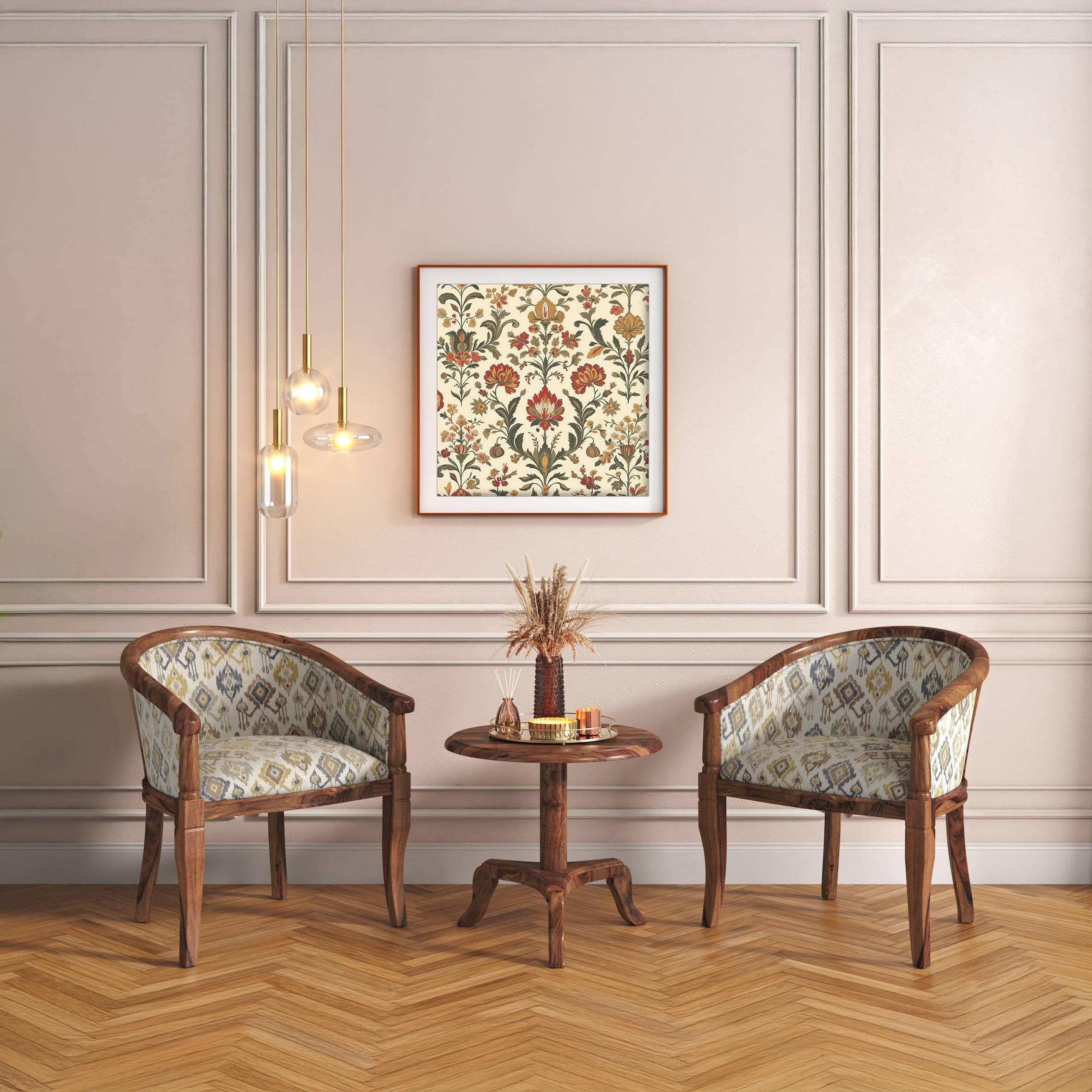 Florence ArmChair in Mustard Mist Ikat Colour and Teak Finish