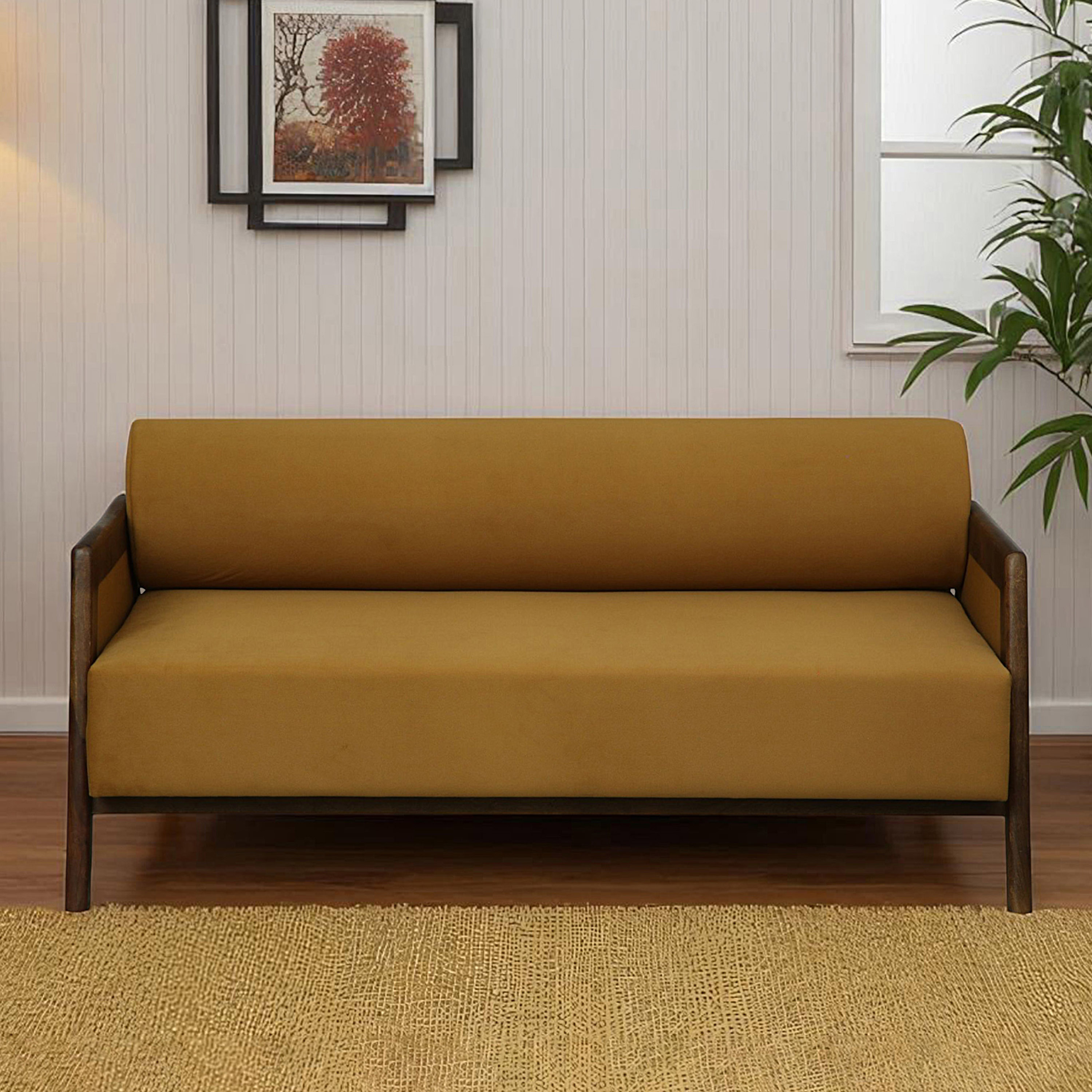 Classic 3 Seater Sofa In Light Brown Colour - Vintage Home
