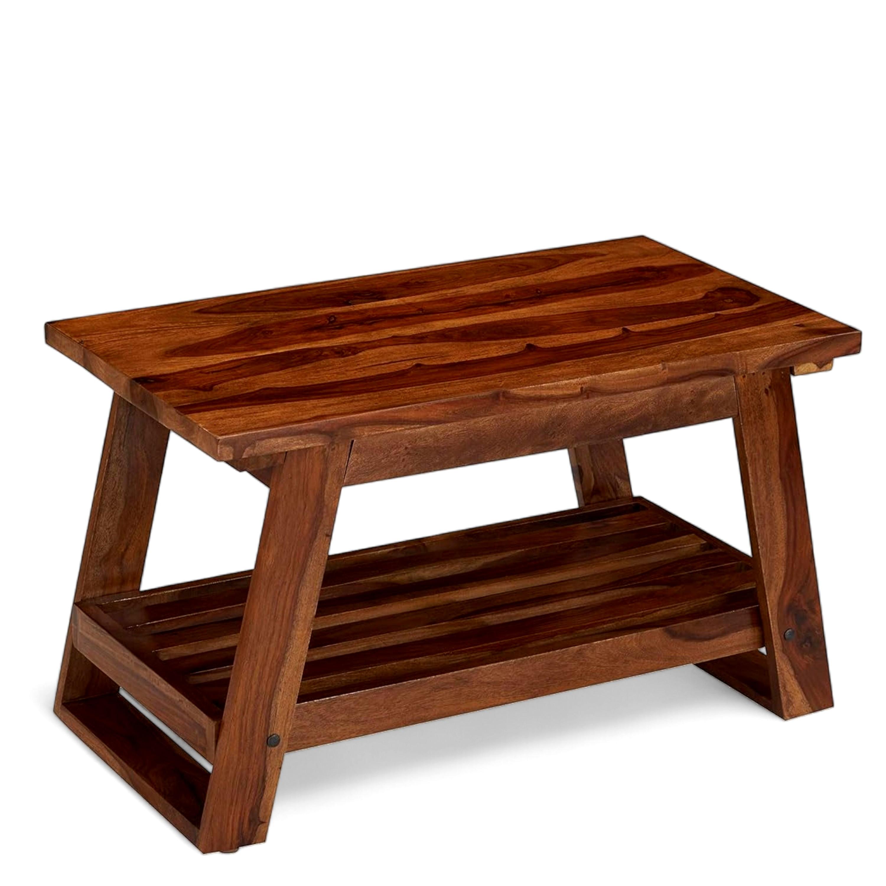 Alison Sheesham Wood Accent Rectangle Coffee Table In Natural Teak Finish