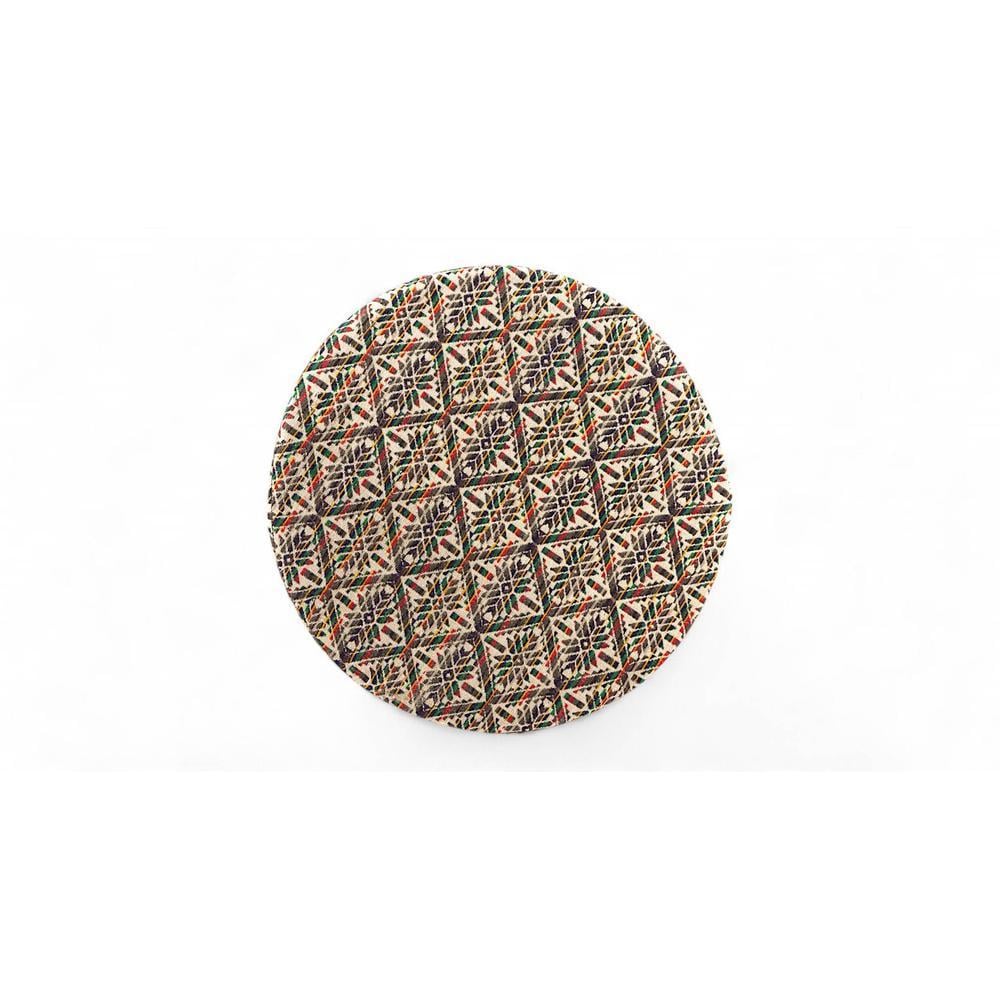 Louisville Acacia Wood Parisian Round Pouf Stool in Multicolour
