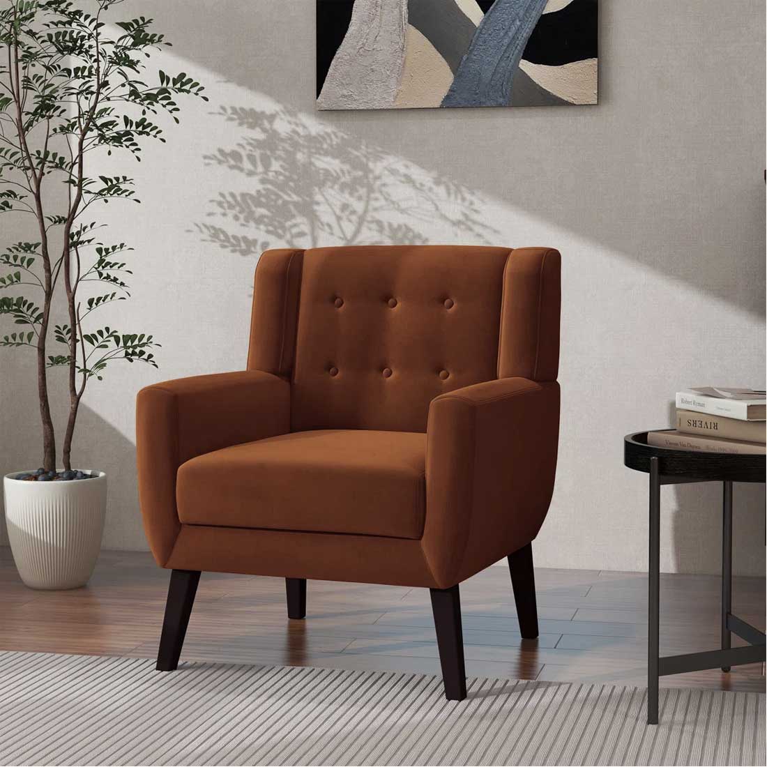 Derel Solid Wood Accent Chair in Brown Colour - Home Lifestylez