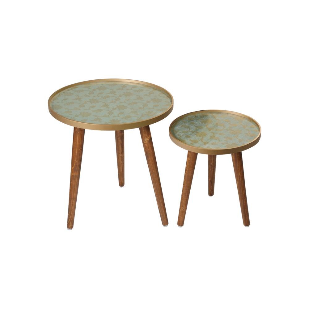 Soundarya Round Nesting Tables with Wooden Legs, Side Tables, Wooden Tables, Living Room Decor by A Tiny Mistake