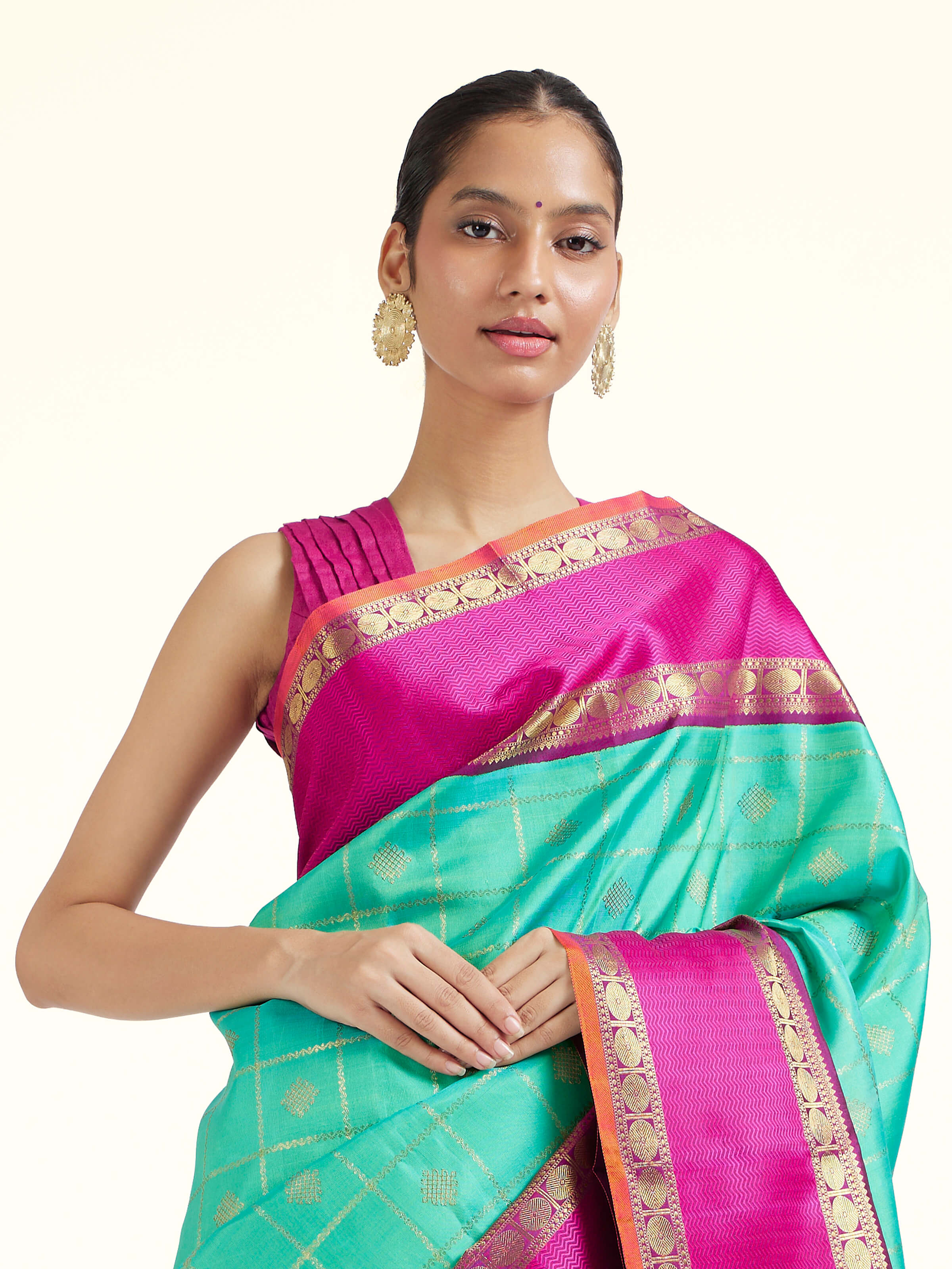 Turquoise Silk Kancheepuram Saree