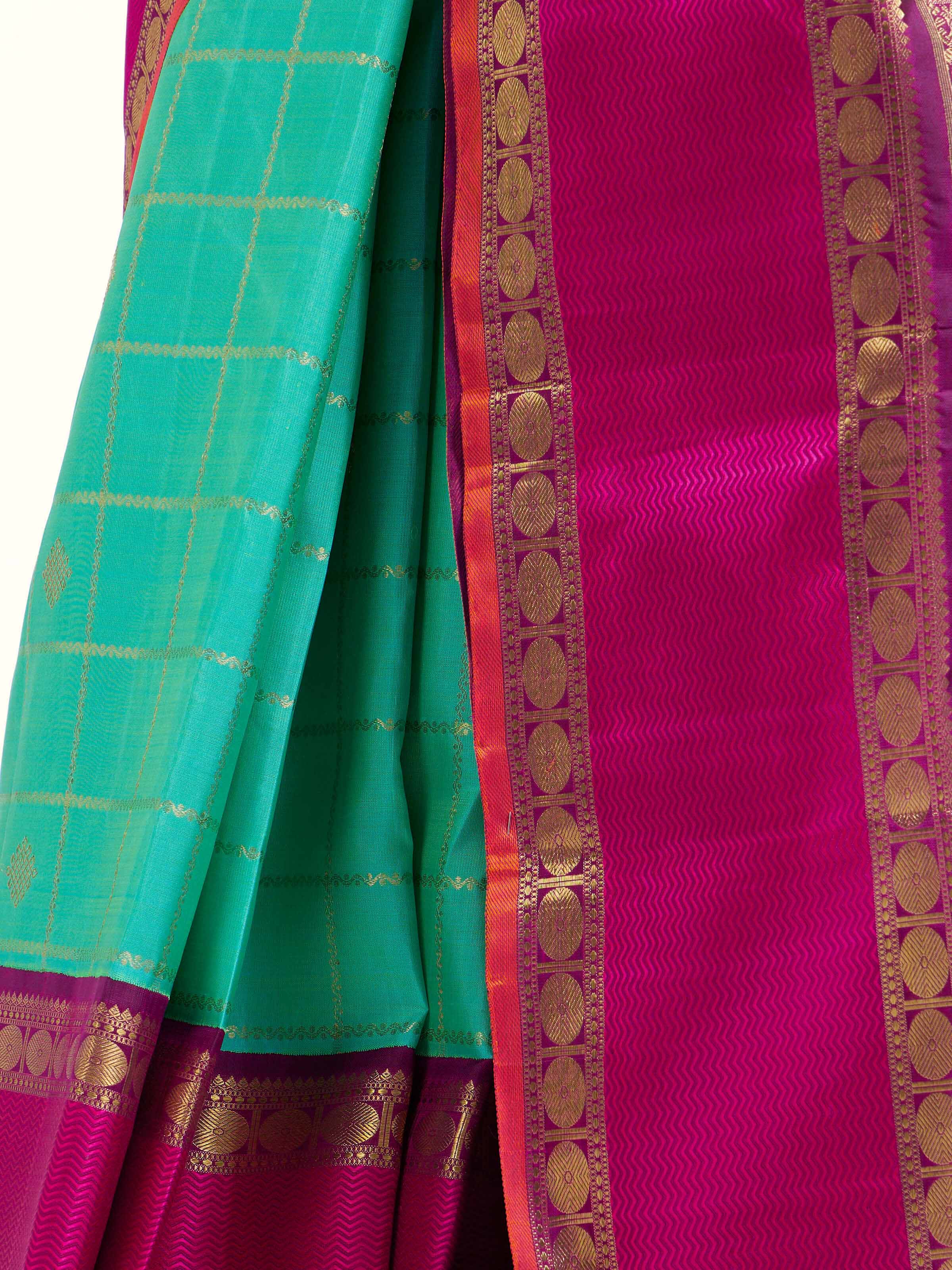 Turquoise Silk Kancheepuram Saree