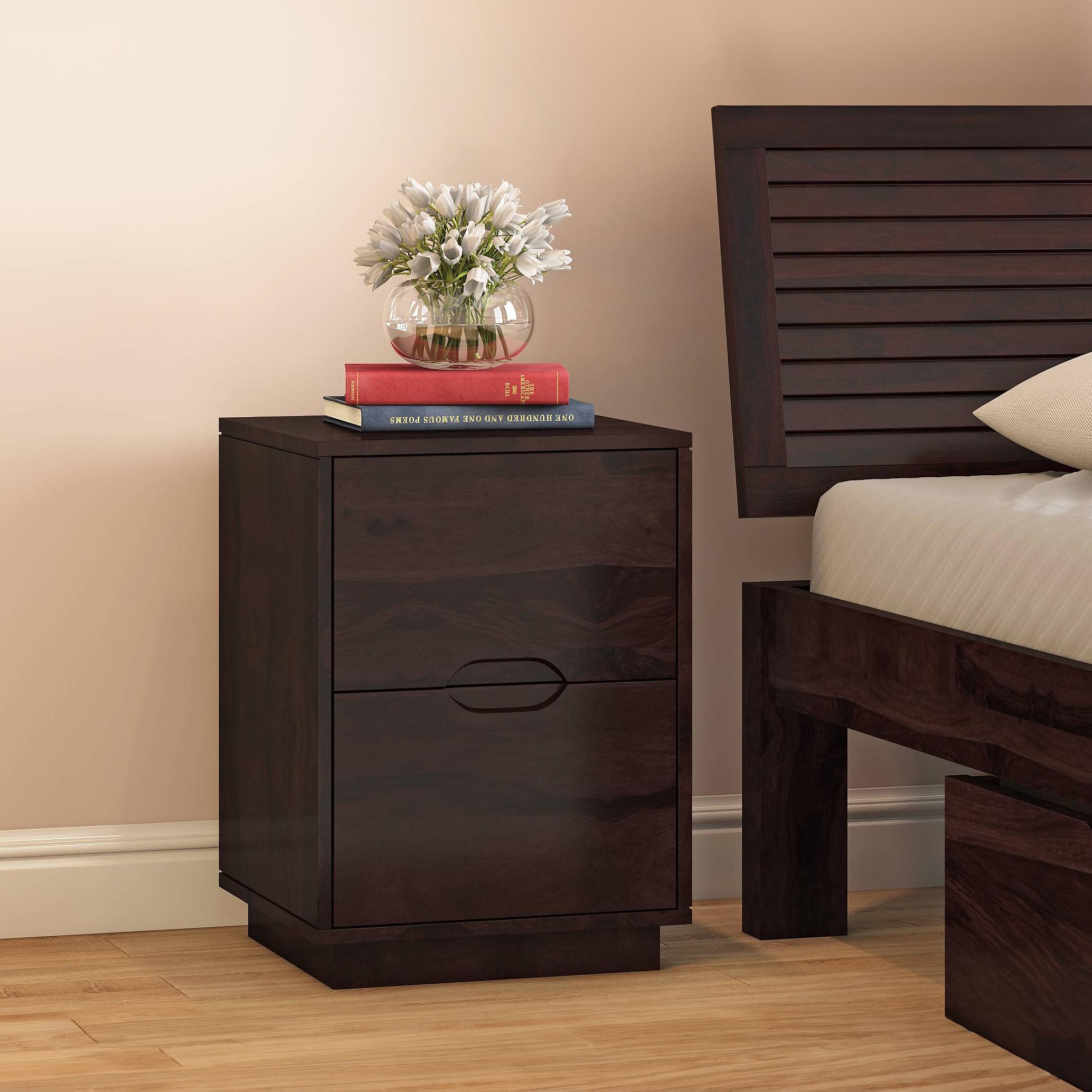 Zephyr Solid Wood Bedside Table in Mahogany Finish