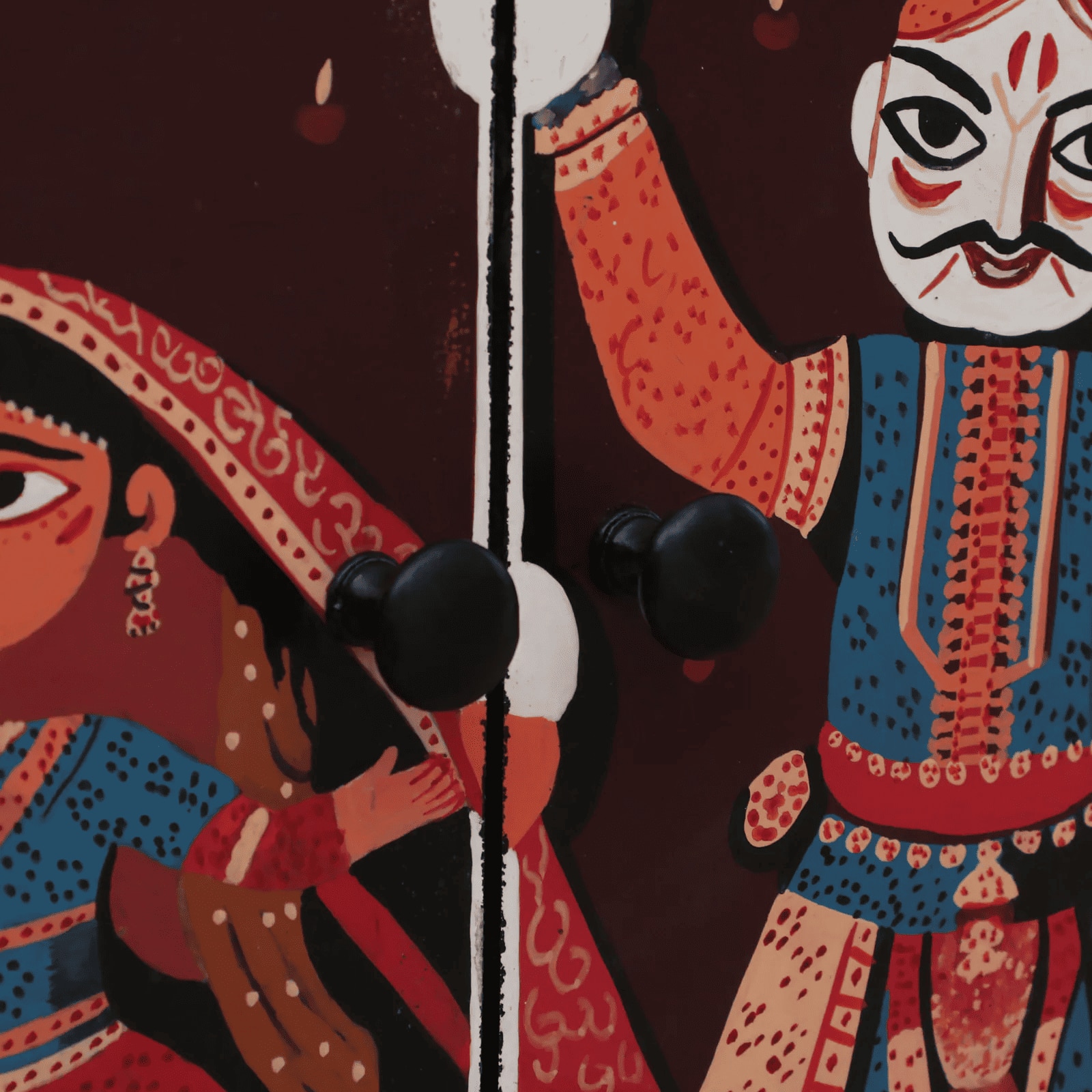 Darby Mango Wood Hand Painted Multicolour 2 Door Small Cabinet In Natural Finish