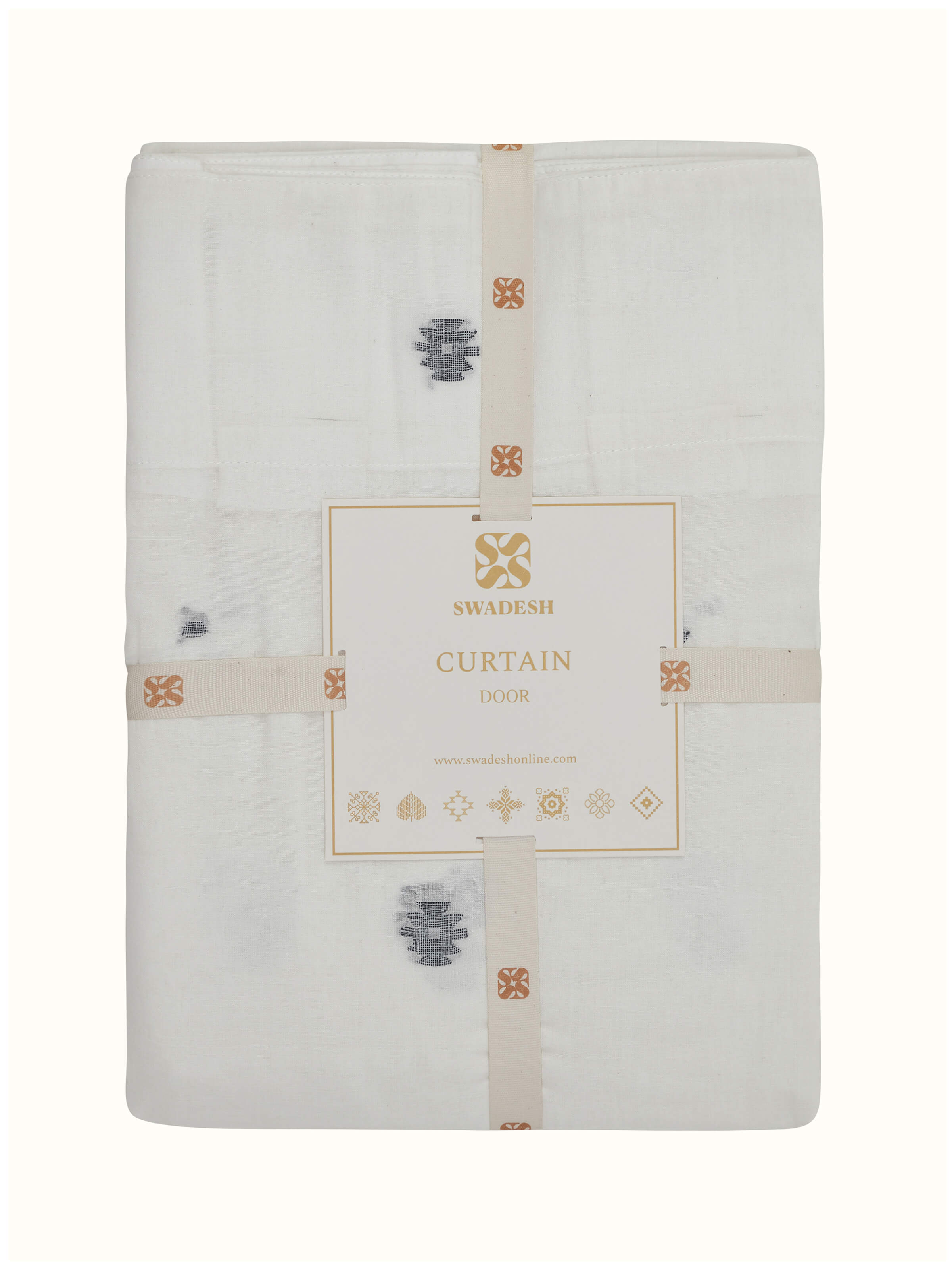 Close-up detail highlighting woven buti design and handloom texture in ivory and navy.